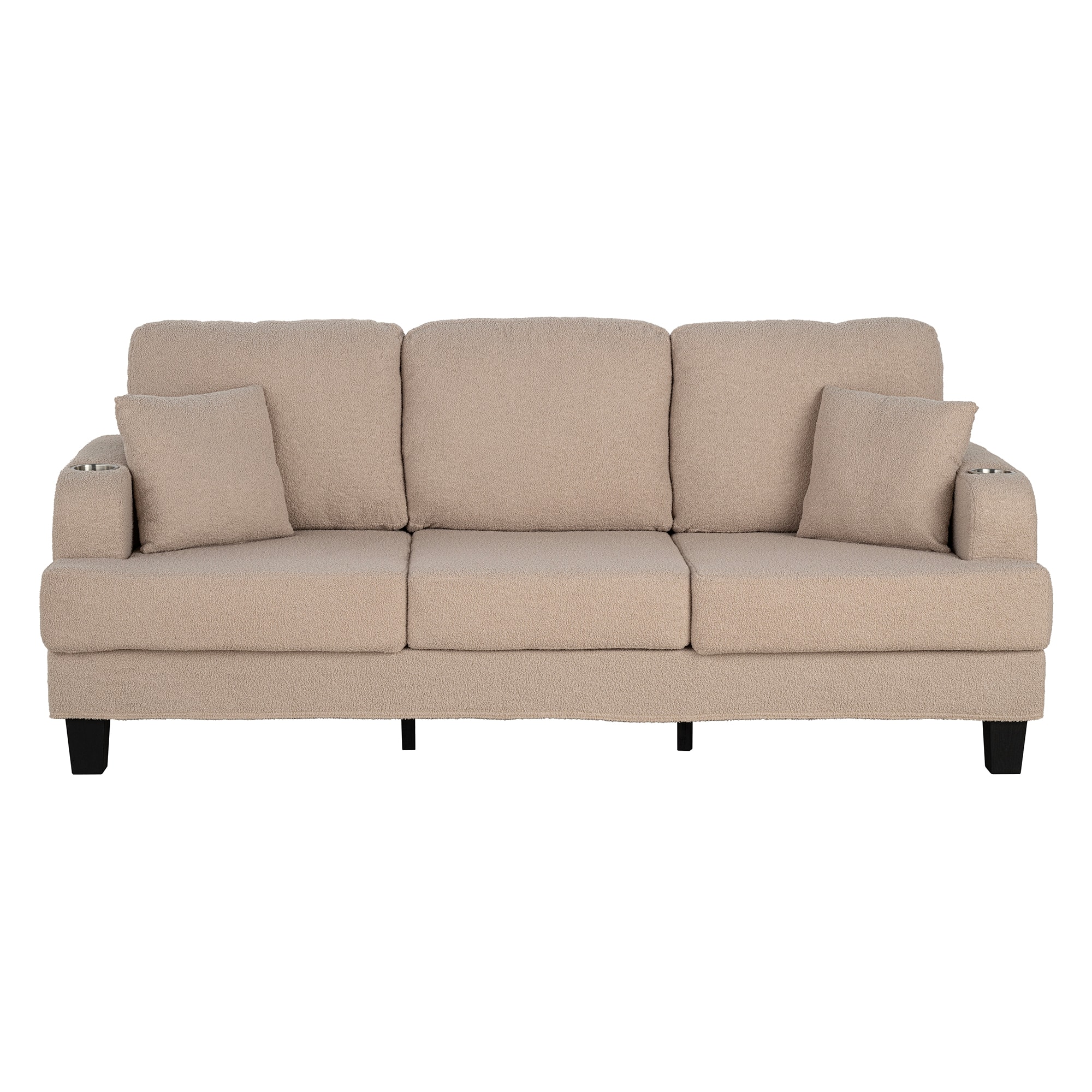 Vaczon - 3-Seater Reclining Sofa with USB Port and Dual Cup Holders, Comfortable Fabric Couch for Living Room and Home Theater - Beige