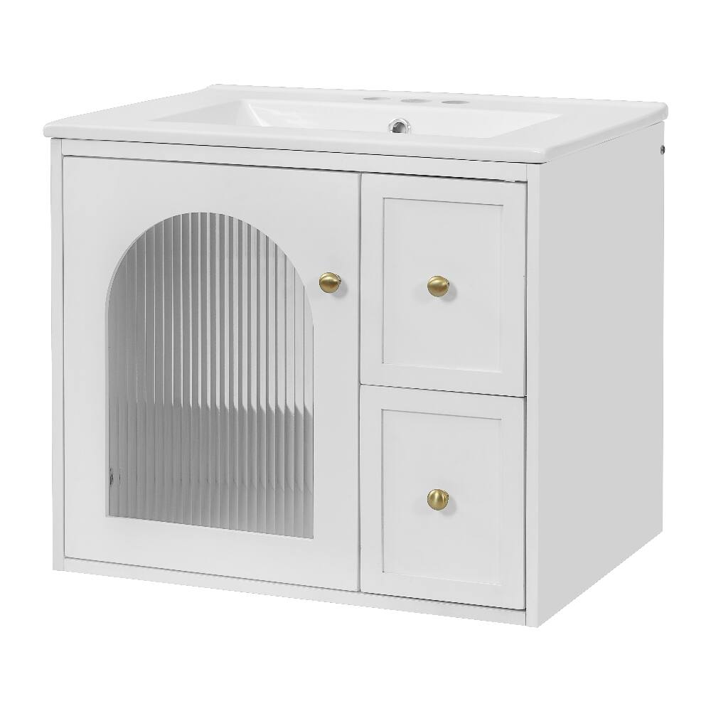 Alt View 6. Loheer - Loheer 24 inch wall mounted bathroom vanity White Floating Vanity with Sink for Small Space - White.