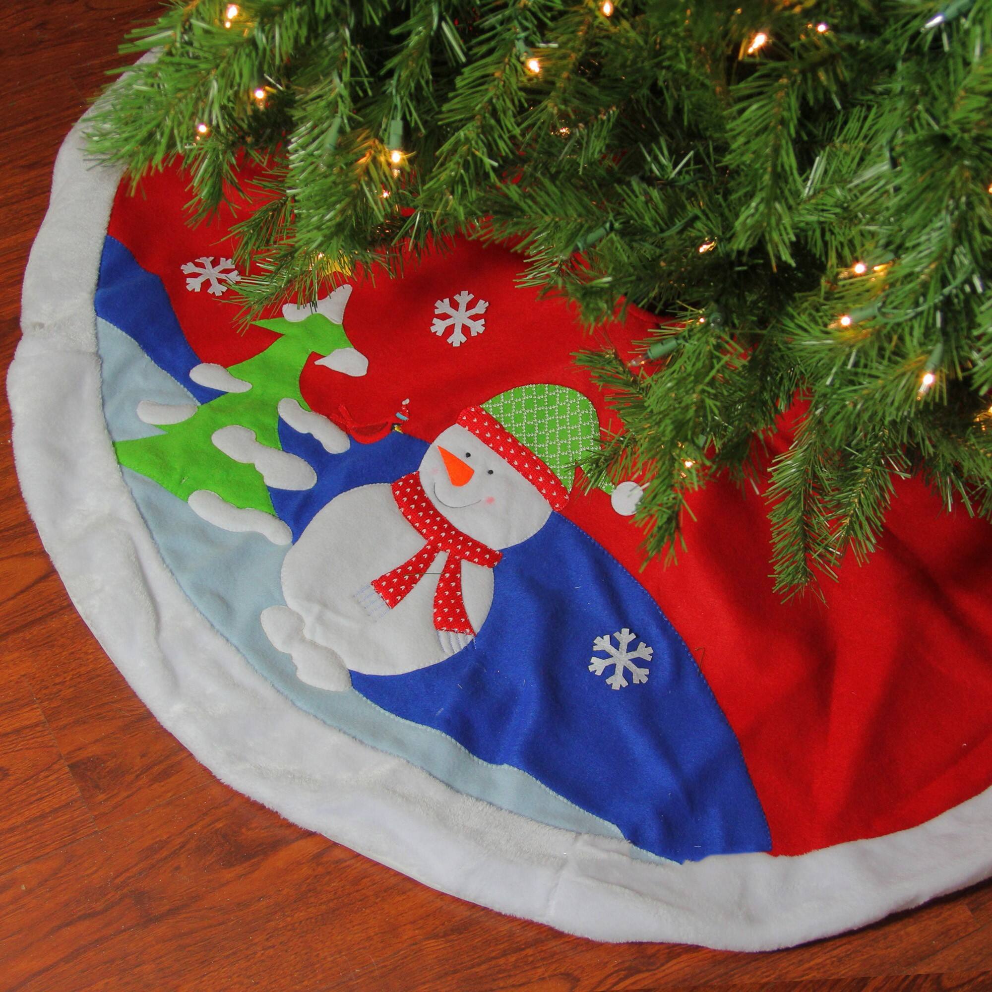 Alt View 2. Dyno - 48" Red Fleece Christmas Snowman Winter Tree Skirt with White Faux Fur Trim - Red.