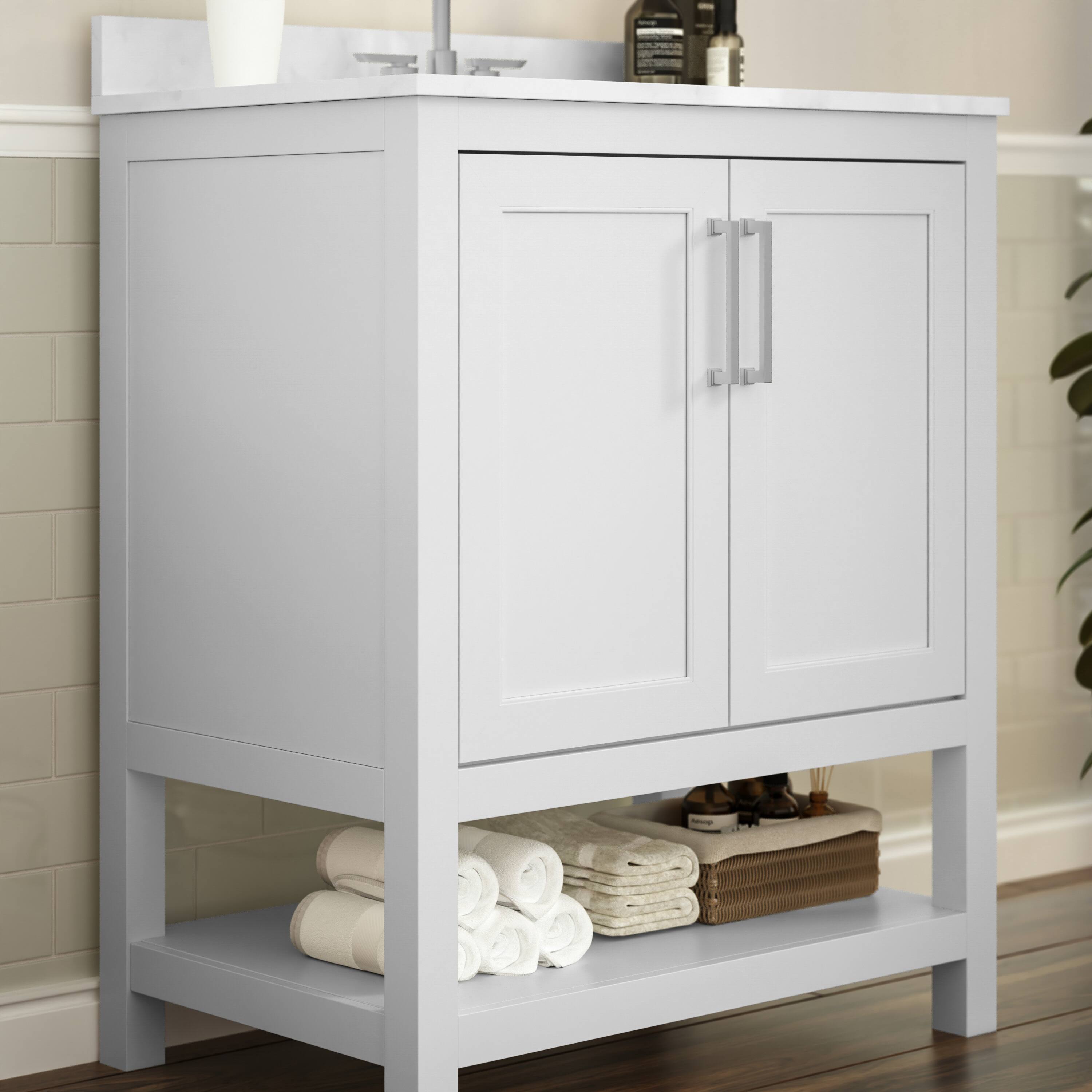Alt View 2. Flash Furniture - Vega 30 Inch Bathroom Vanity with Sink Combo, Storage Cabinet with Soft Close Doors and Open Shelf, Carrara Marble Finis - White.