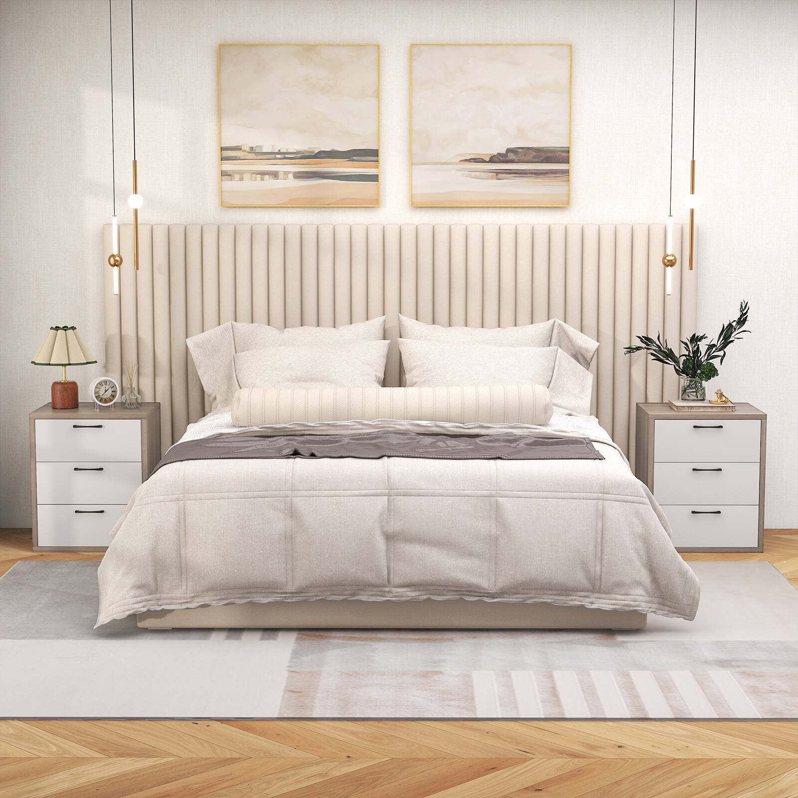 Alt View 7. Ecooso - Modern 3 Drawer Nightstand Dresser Bedroom End Side Table with Large Storage Capacity - Gray & White.