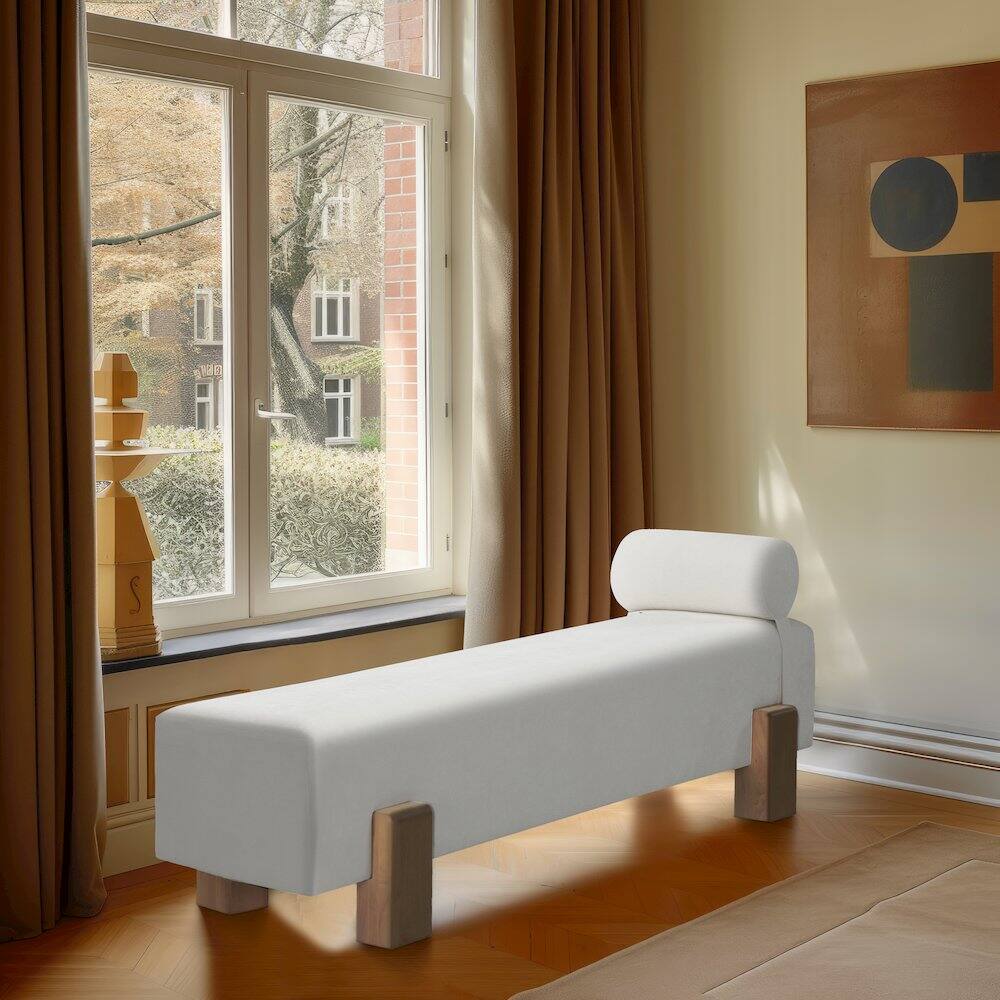 Alt View 1. Meridian Furniture - Edison Cream Chenille Fabric Bench - Beige.
