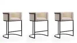 Manhattan Comfort - Cosmopolitan Mid-Century Modern Metal Upholstered Counter Stool - Set of 3 - Cream