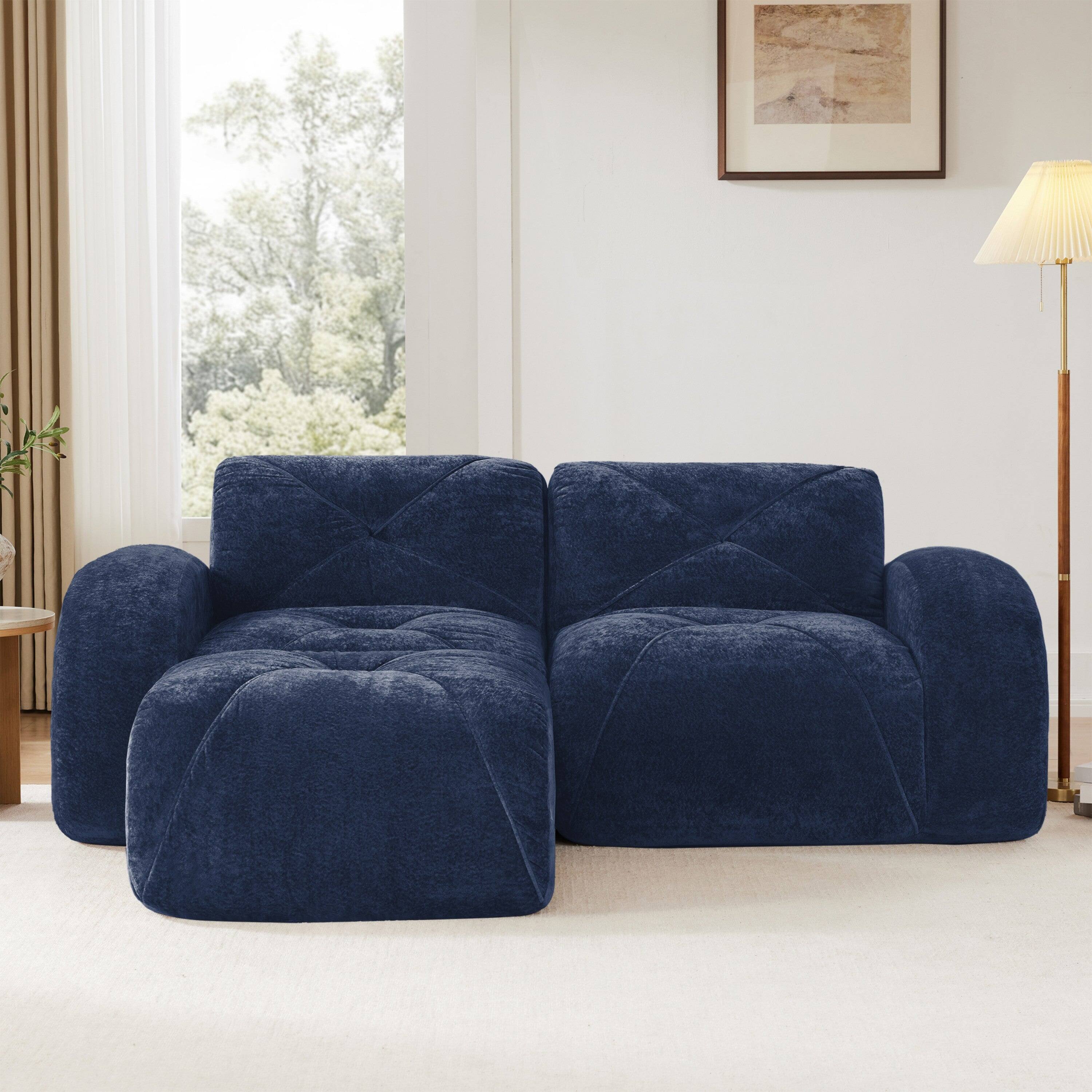 Alt View 1. Boyel Living - L Shaped Boneless Sofa with Ottoman Soft Velvet Tufted No Assembly Bedroom Lounge Blue - Blue.