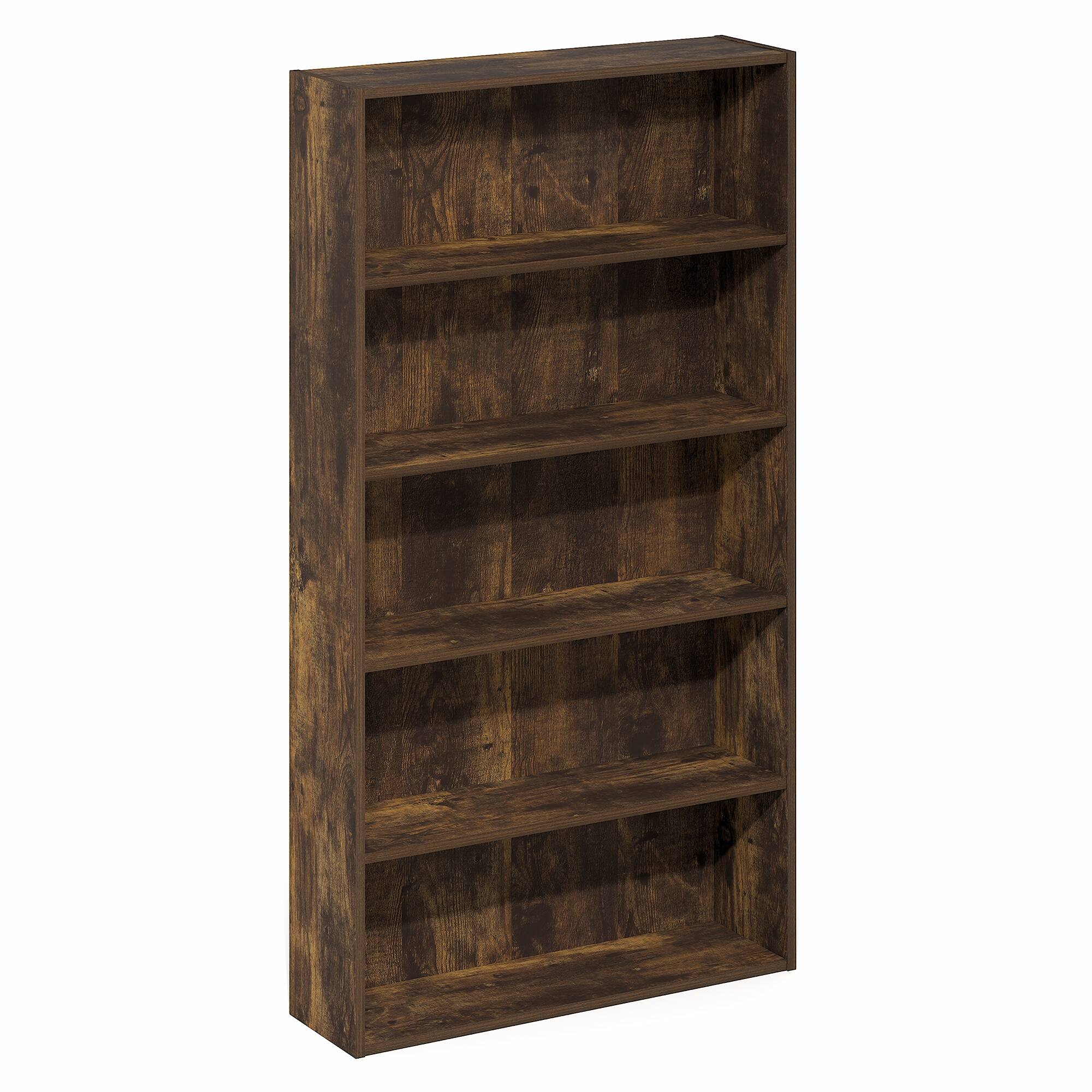 Alt View 4. Furinno - Basic 5-Tier Open Shelf Bookcase, Bookshelf, Storage Organizer, 7 x 24 x 44 - Amber Pine.