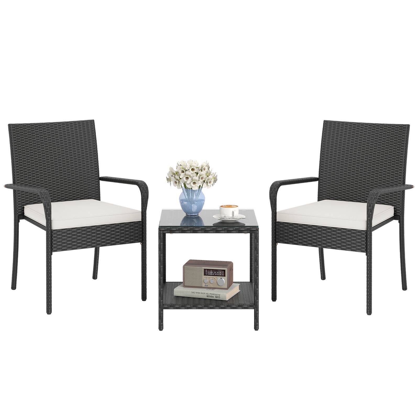 Alt View 8. Gymax - Gymax 3 Piece Patio Furniture Set Outdoor Wicker Chair & Table Set w/ Seat Cushions White - White.