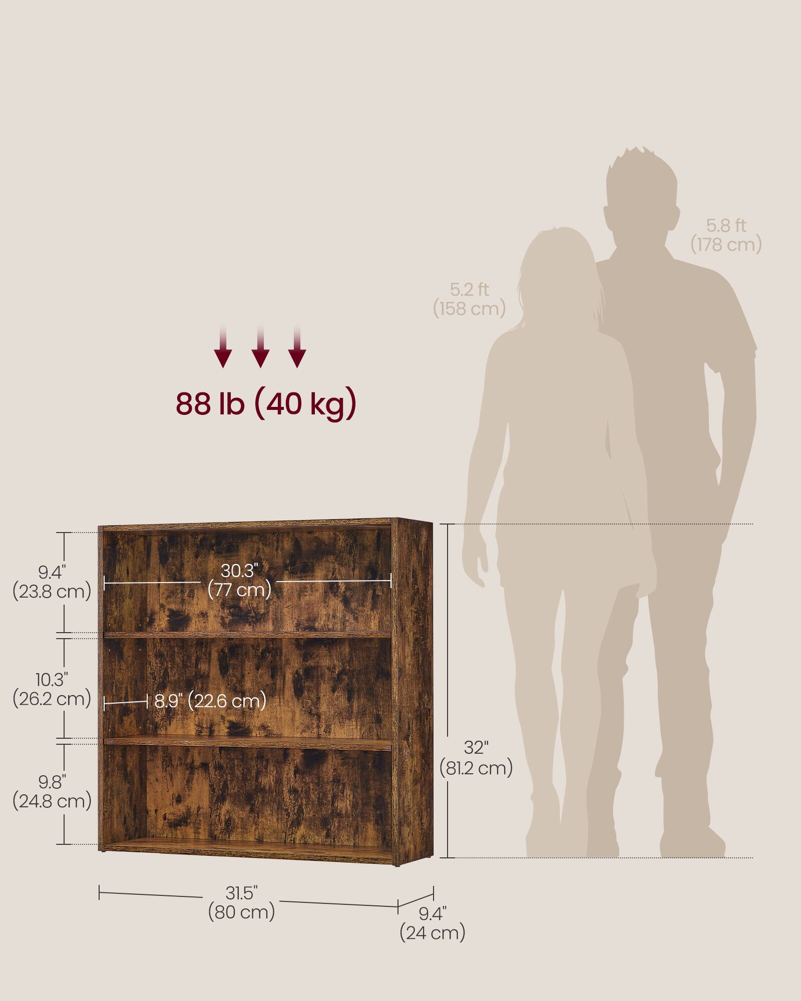 5.8 ft (178 cm)  
5.2 ft (158 cm)  
88 lb (40 kg)  
9.4" (23.8 cm)  
30.3" (77 cm)  
10.3" (26.2 cm)  
8.9" (22.6 cm)  
9.8" (24.8 cm)  
32" (81.2 cm)  
31.5" (80 cm)  
9.4" (24 cm)