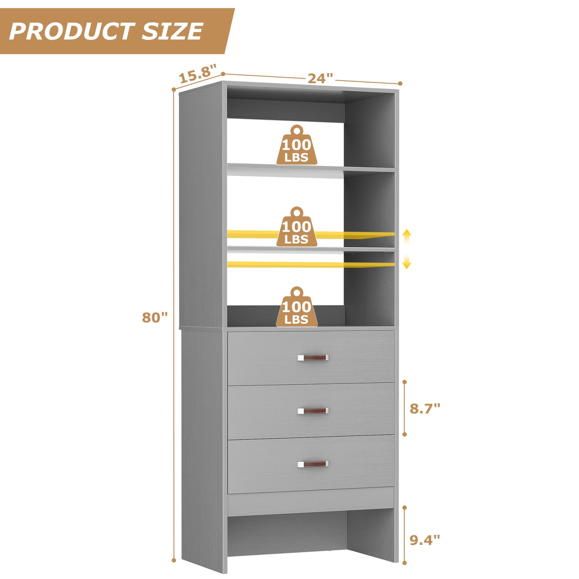 PRODUCT SIZE  
15.8" x 24" x 80"  
100 LBS (each shelf)  
8.7" x 9.4"