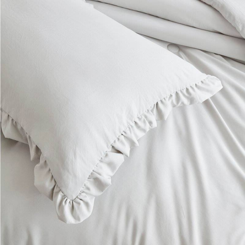 Left. Hivvago - Queen Oversized Grey Ruffled Edge Microfiber Comforter Set - Grey.