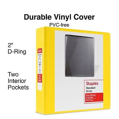 Durable Vinyl Cover  
PVC-free  

2" D-Ring  

Two Interior Pockets  

Staples  
Standard Binder  
View Window  
2 Pockets  
PVC Free