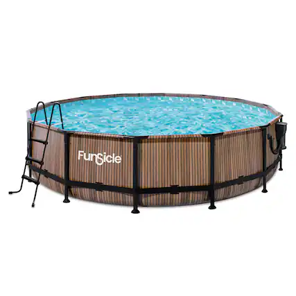 Front. Funsicle - Funsicle 14' x 42" Oasis Round Outdoor Above Ground Swimming Pool, Natural Teak - Natty Teak.