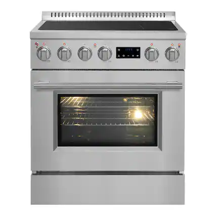 Front. Forno Appliances - Torino 4.32 Cu. Ft. Freestanding Induction True Convection Range - Silver.