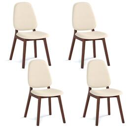 Costway - Modern Dining Chair Set of 4 with Upholstered Backrest Seat Linen Fabric for Room - Brown+Beige