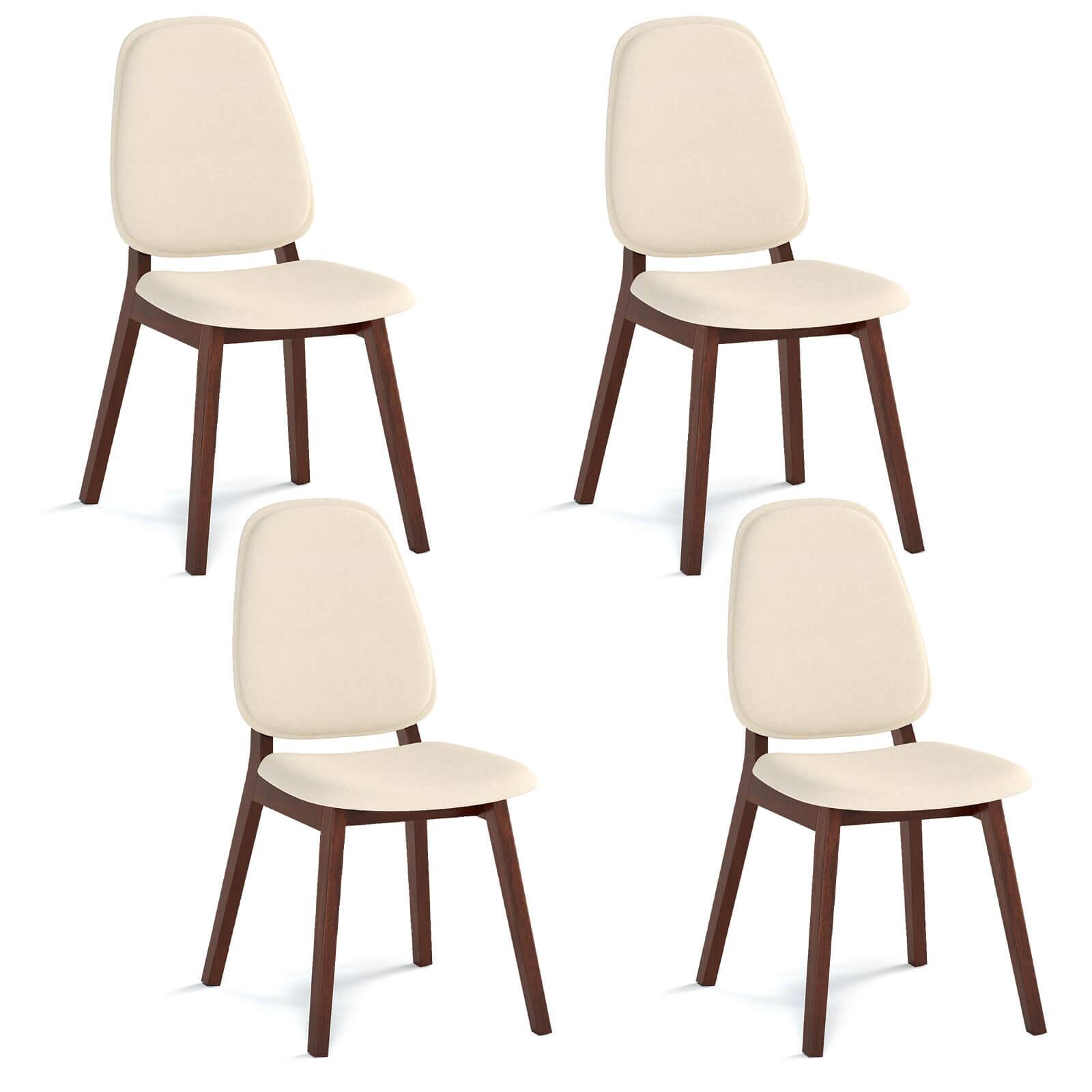Front. Costway - Costway Modern Dining Chair Set of 4 with Upholstered Backrest Seat Linen Fabric for Room - Brown+Beige.