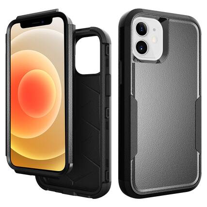 Front. Reiko - 3In1 Hybrid Heavy Duty Defender Rugged Armor Case For Apple Iphone 12 Mini In Black - Black.