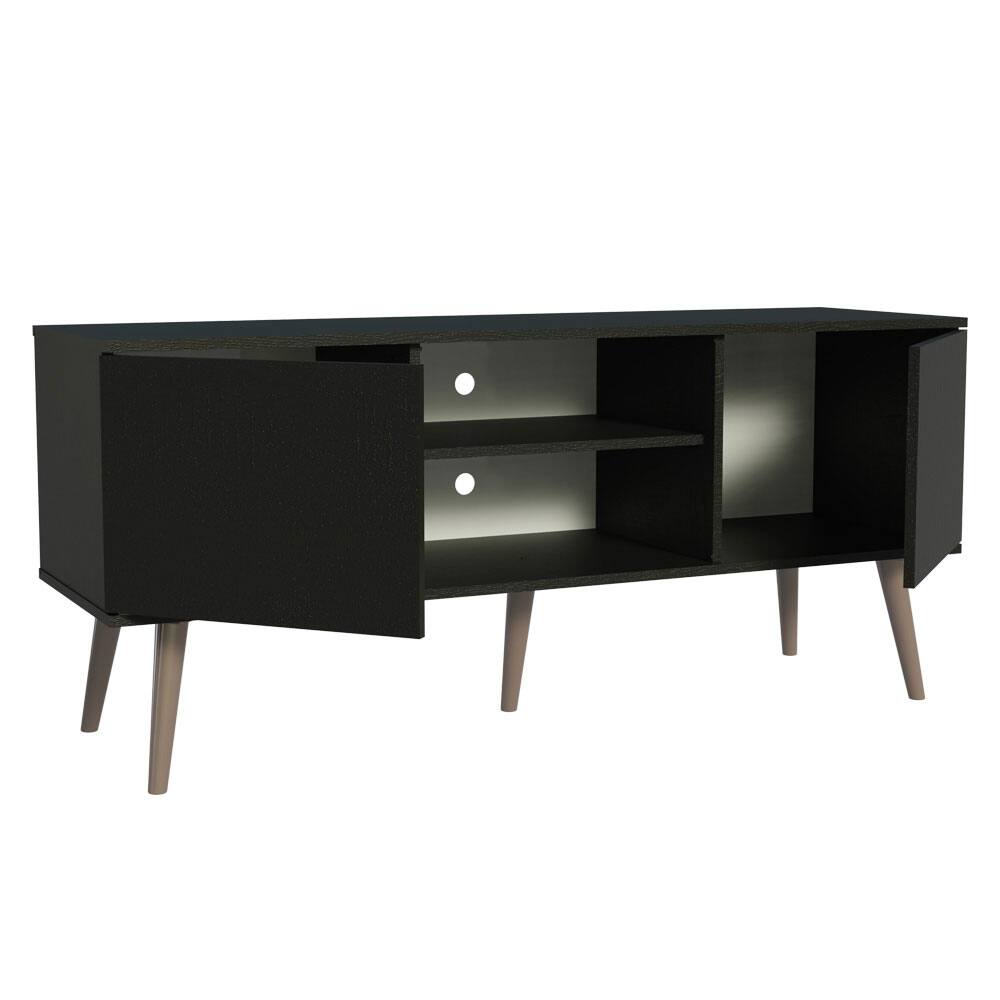 Back. Madesa - Madesa TV Stand with 2 Doors and 2 Open Shelves with Cable Management 53"L Media Storage - Black - Black.