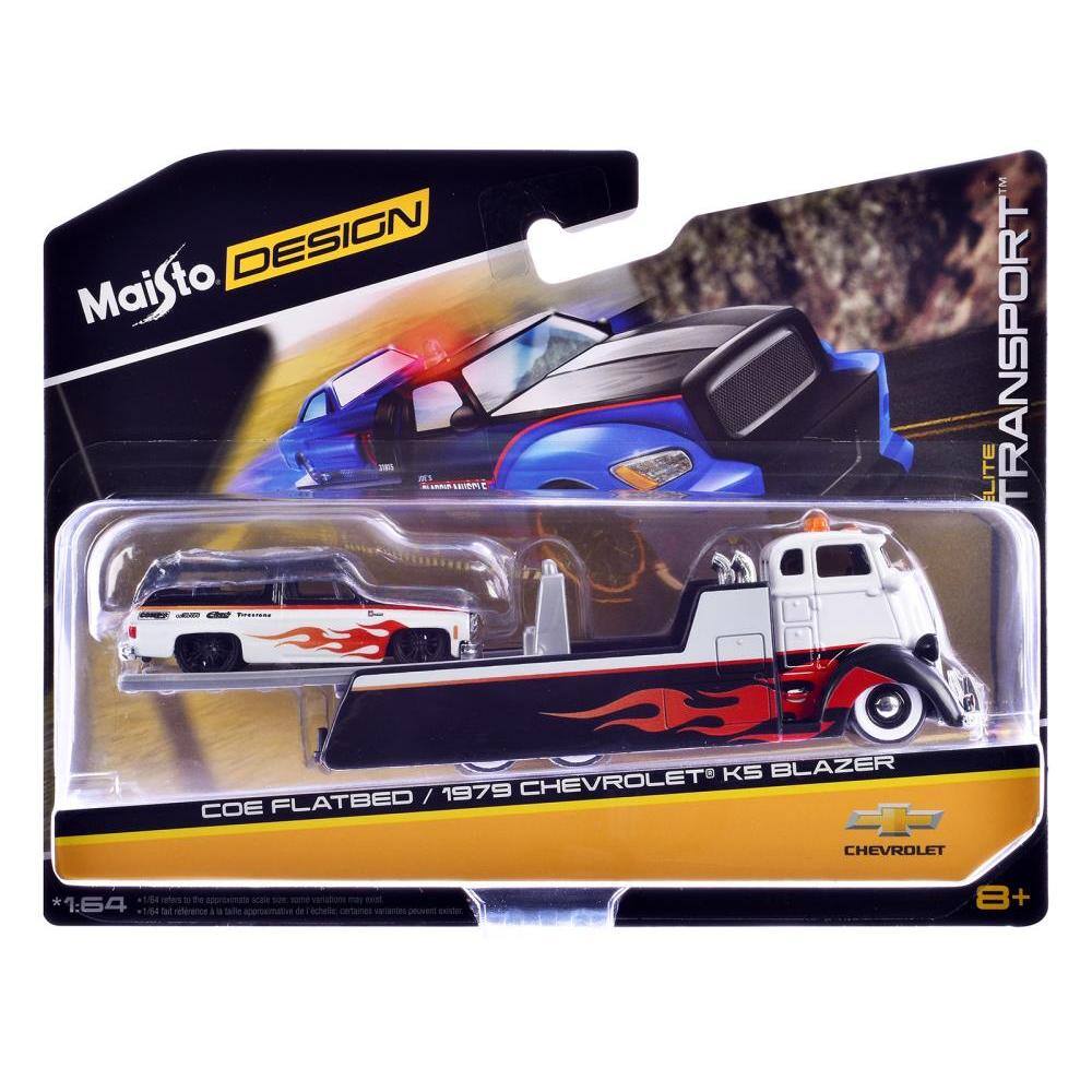 Maisto DESIGN  
ELITE TRANSPORT  
COE FLATBED / 1979 CHEVROLET KS BLAZER  
1:64  
8+