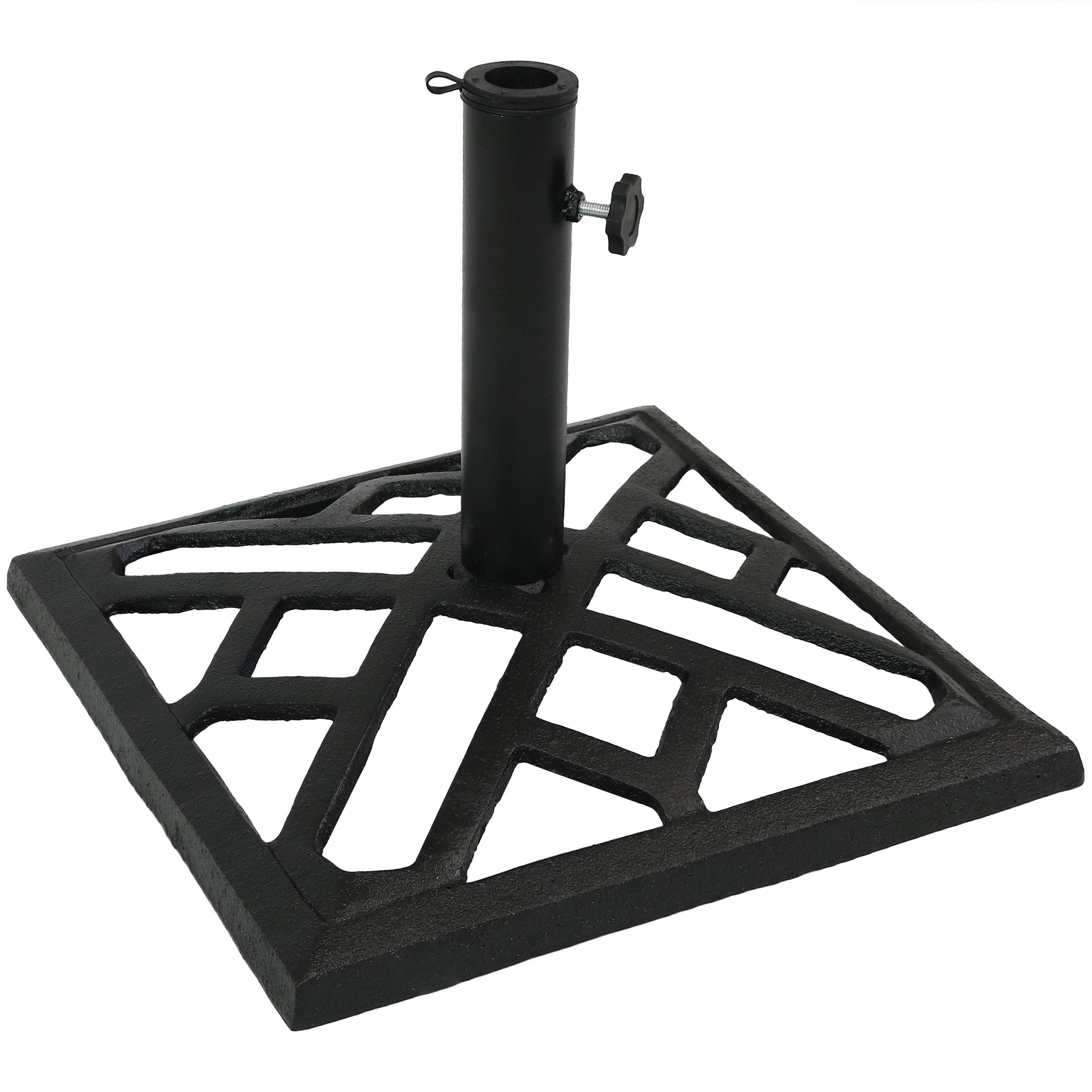 Sunnydaze - 17 in Modern Geometric Cast Iron Square Patio Umbrella Base - Black