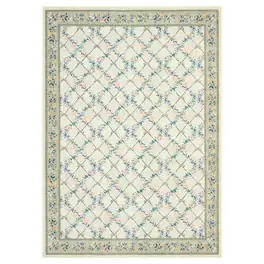 Acekool - Modern Floral Print Geometric Area Rug Machine Washable Non-Slip Stain Resistant Carpet for Bedroom Dining Room - Green Beige