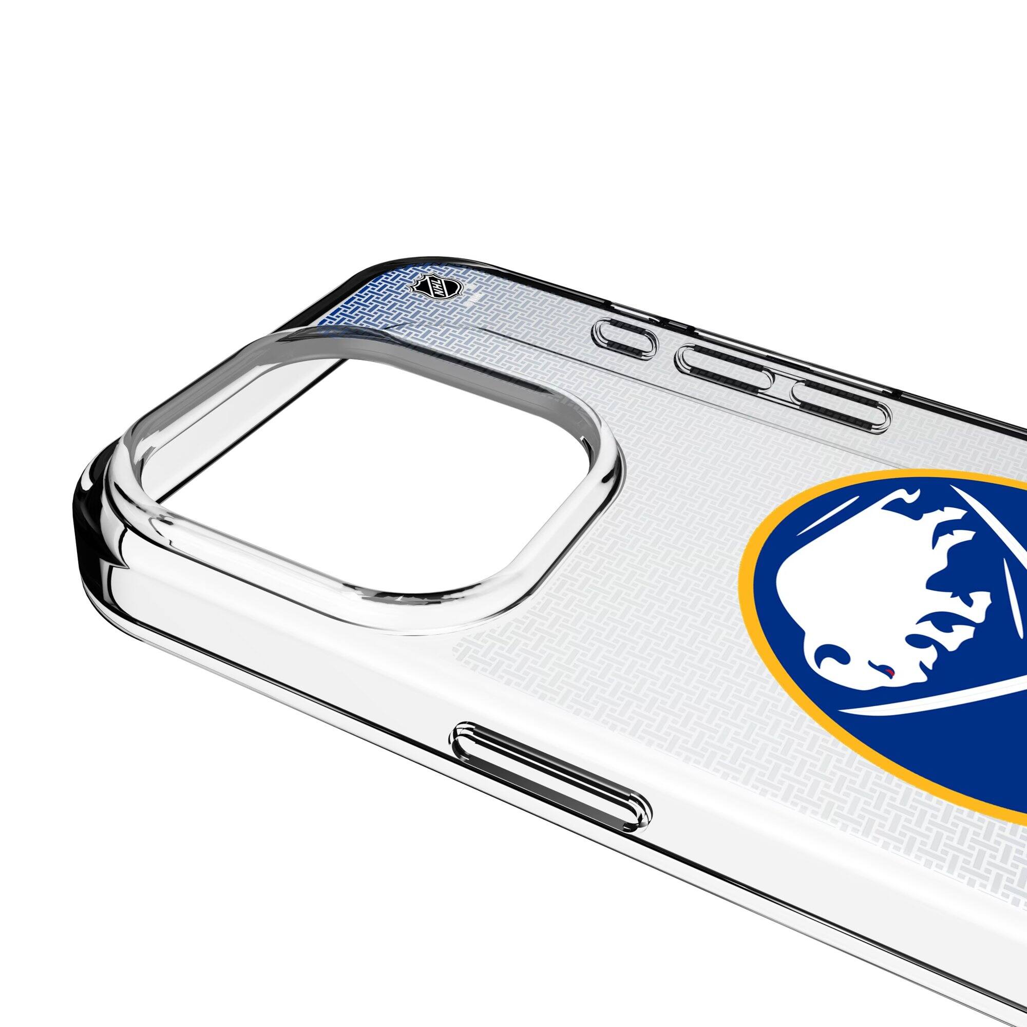 Alt View 2. Keyscaper - Buffalo Sabres Linen Logo iPhone Clear Case - 15 Pro Max - Multicolor.