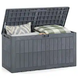 Costway - 100 Gal Outdoor Deck Box, All-Weather Lockable Storage Bin with Lid and Handles - Gray