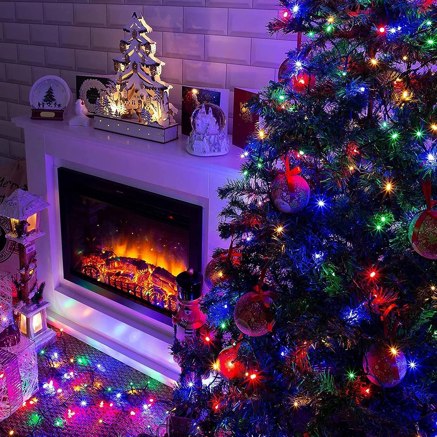 Angle. MOVSSOU - 66ft Christmas String Lights 200 LED Chritsmas Tree Lights 8 Modes Multi Colored Christmas Decorative Mini Lights - black.