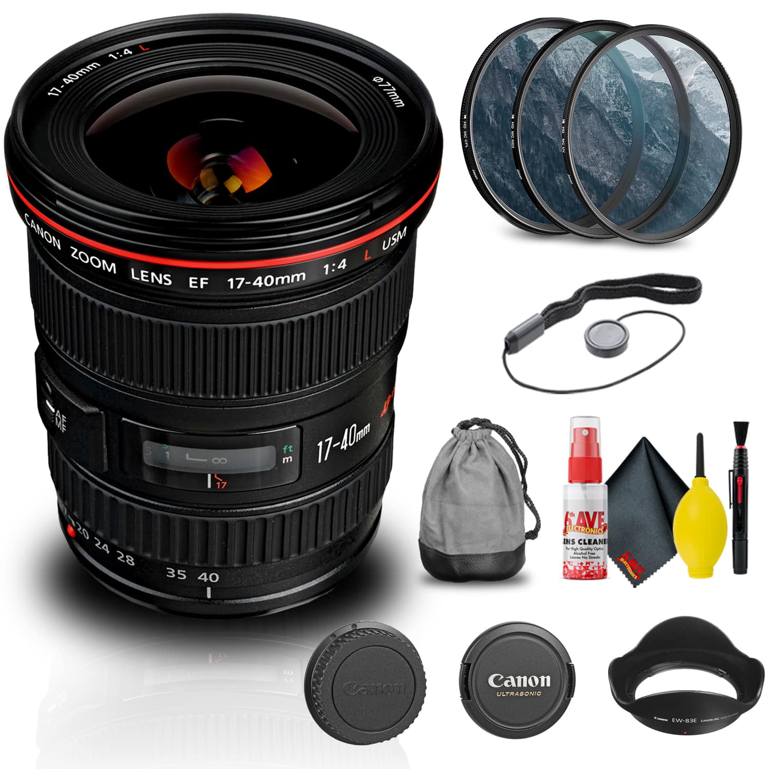 Canon - EF 17-40mm f/4L USM Lens (8806A002) + Filter Kit + Cap Keeper Base Bundle (International Version) - Starter Bundle
