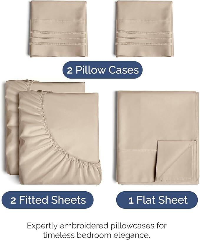 2 Pillow Cases  
2 Fitted Sheets  
1 Flat Sheet  

Expertly embroidered pillowcases for timeless bedroom elegance.