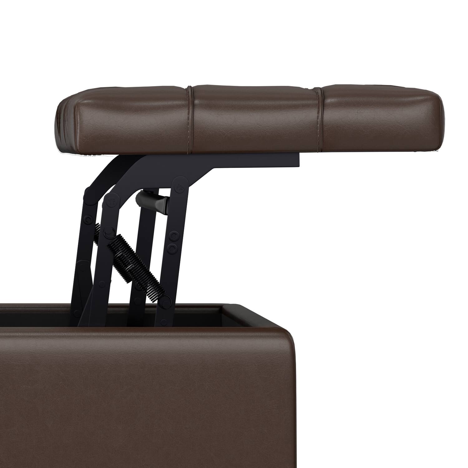 Alt View 9. Simpli Home - Harrison 30 inch Transitional Square Small Coffee Table Storage Ottoman in Chocolate Brown Vegan Faux Leather, Assembled - Chocolate Brown.