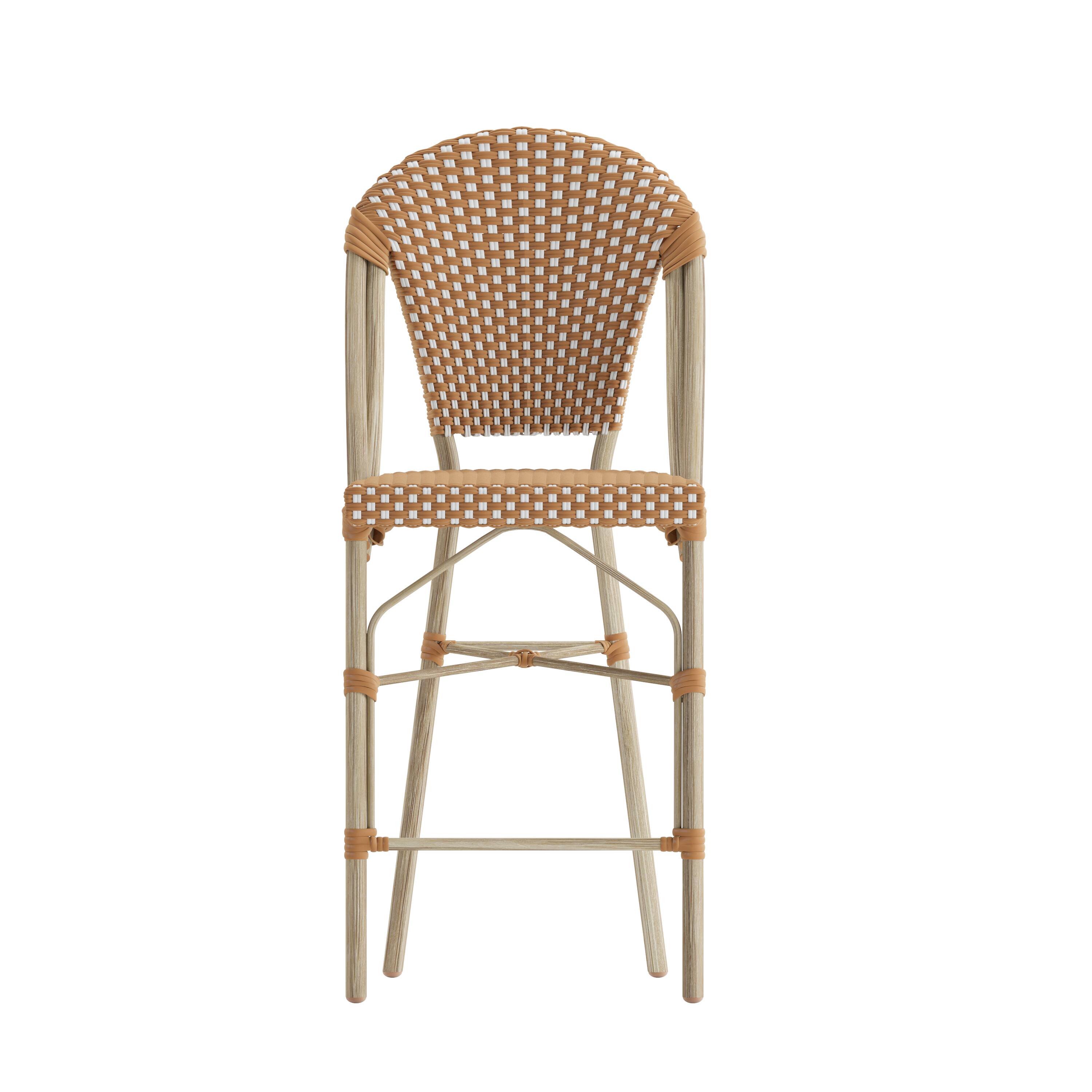 Angle. Flash Furniture - Lourdes Stackable Indoor/Outdoor Bistro 26" High Counter Height Stool, Commercial Grade, Natural/White and Light Natural - Natural.