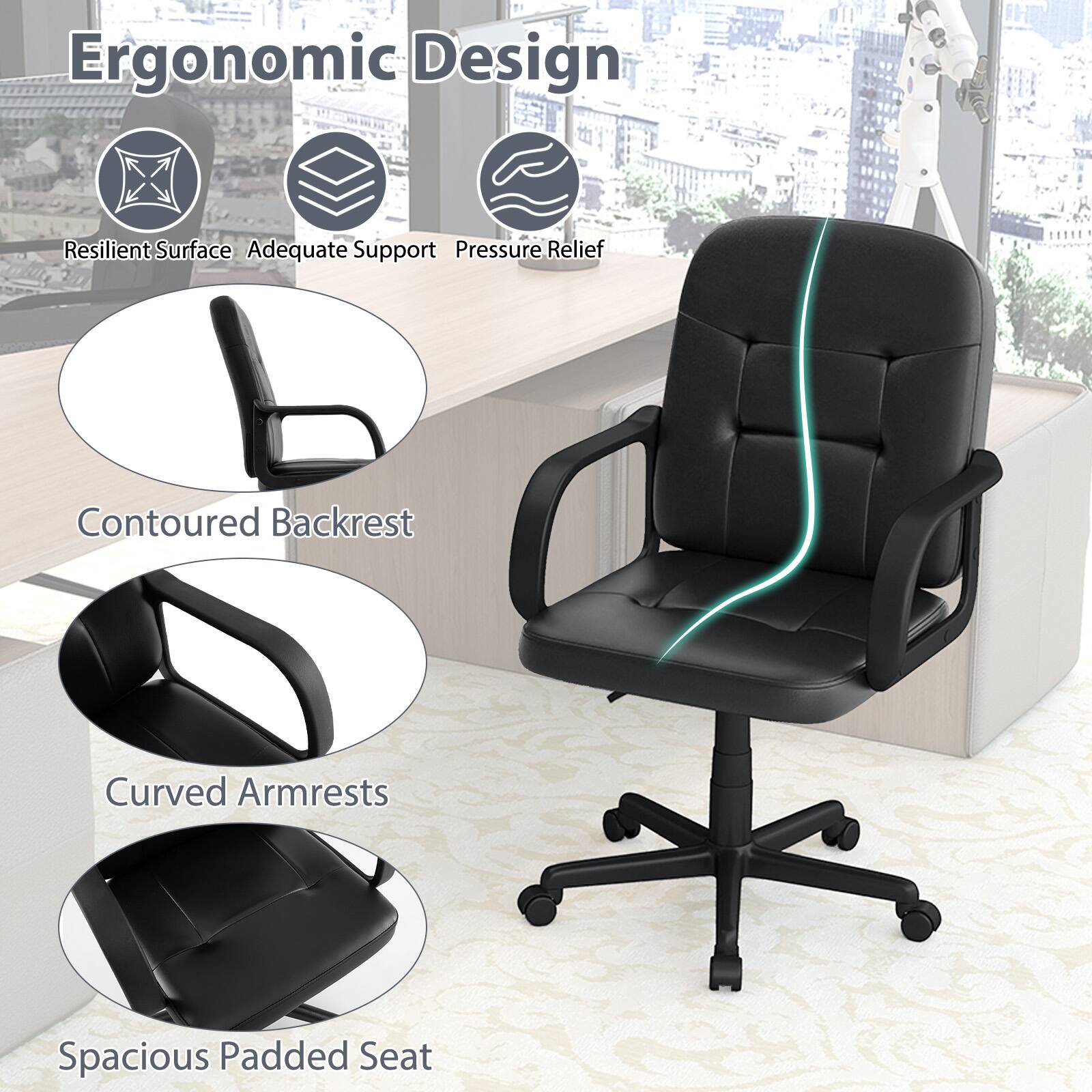 Ergonomic Design

- Resilient Surface
- Adequate Support
- Pressure Relief

- Contoured Backrest

- Curved Armrests

- Spacious Padded Seat