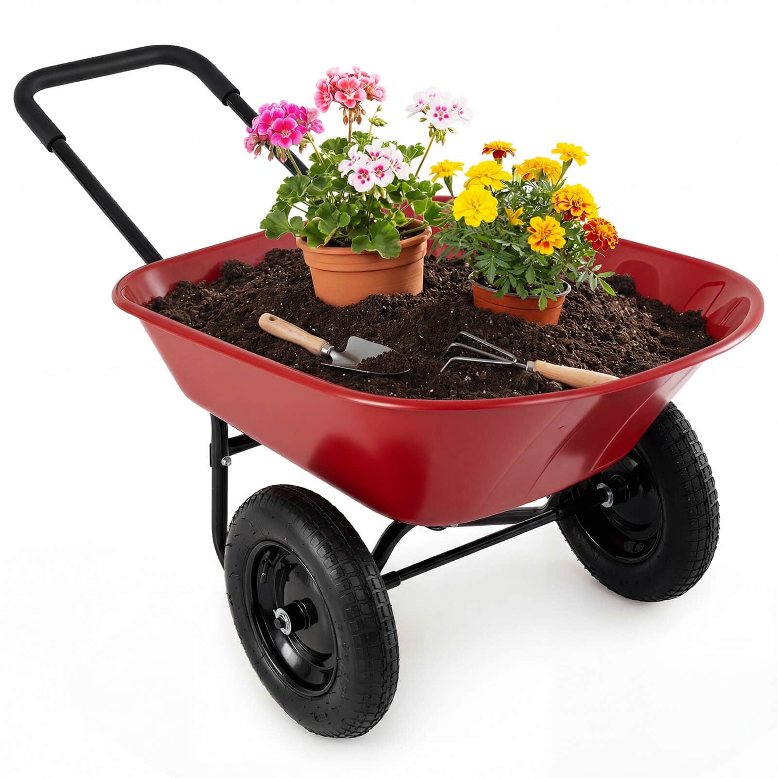 Costway - 2 Tire Wheelbarrow Garden Cart Heavy-duty Dolly Utility Cart - Red