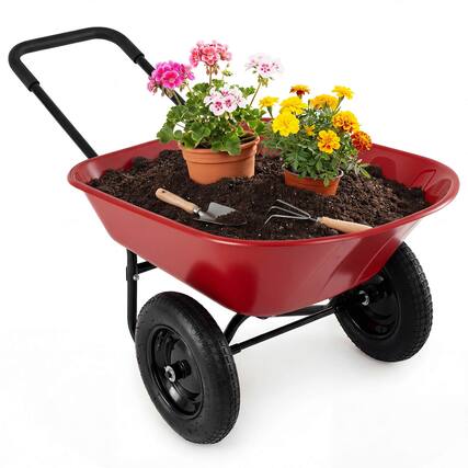 Front. Costway - Costway 2 Tire Wheelbarrow Garden Cart Heavy-duty Dolly Utility Cart - Red.