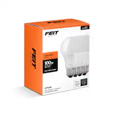 FEIT Electric FEIT Electric Soft White 2700K 100w Replacement 15w LED Non-Dimmable 4 Pack Outdoor* Indoor / A19 I Base E26 Standard Lasts 10 Years FEIT Estimated Energy Cost $1.81 per year - Brightness 1500 lumens