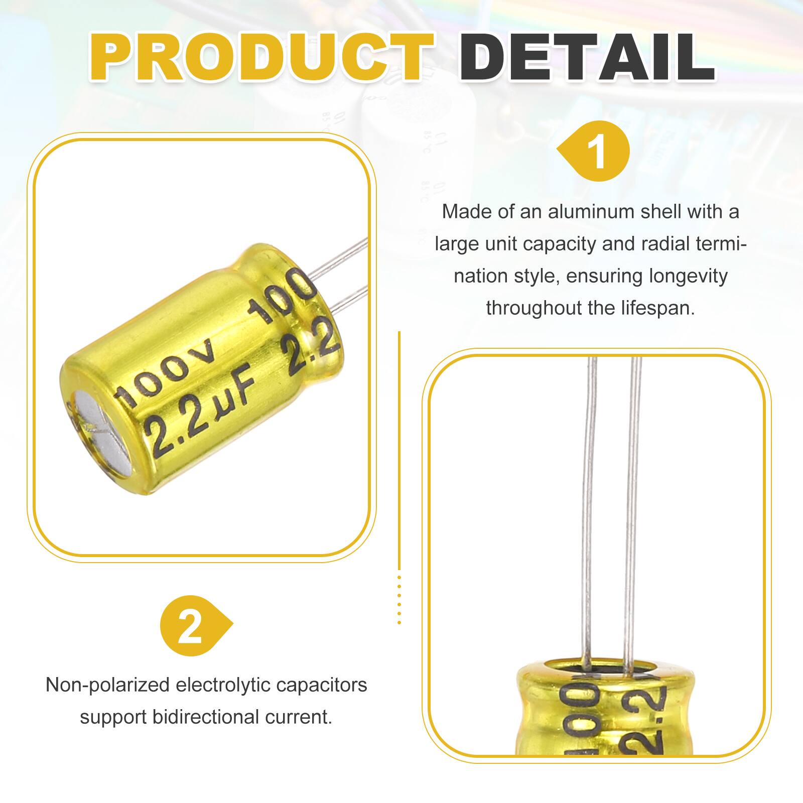 PRODUCT DETAIL

BSY 01 150 L0 1 1S10 01

Made of an aluminum shell with a large unit capacity and radial termination style, ensuring longevity throughout the lifespan.

100V 2.2 2.2uF

Non-polarized electrolytic capacitors support bidirectional current.