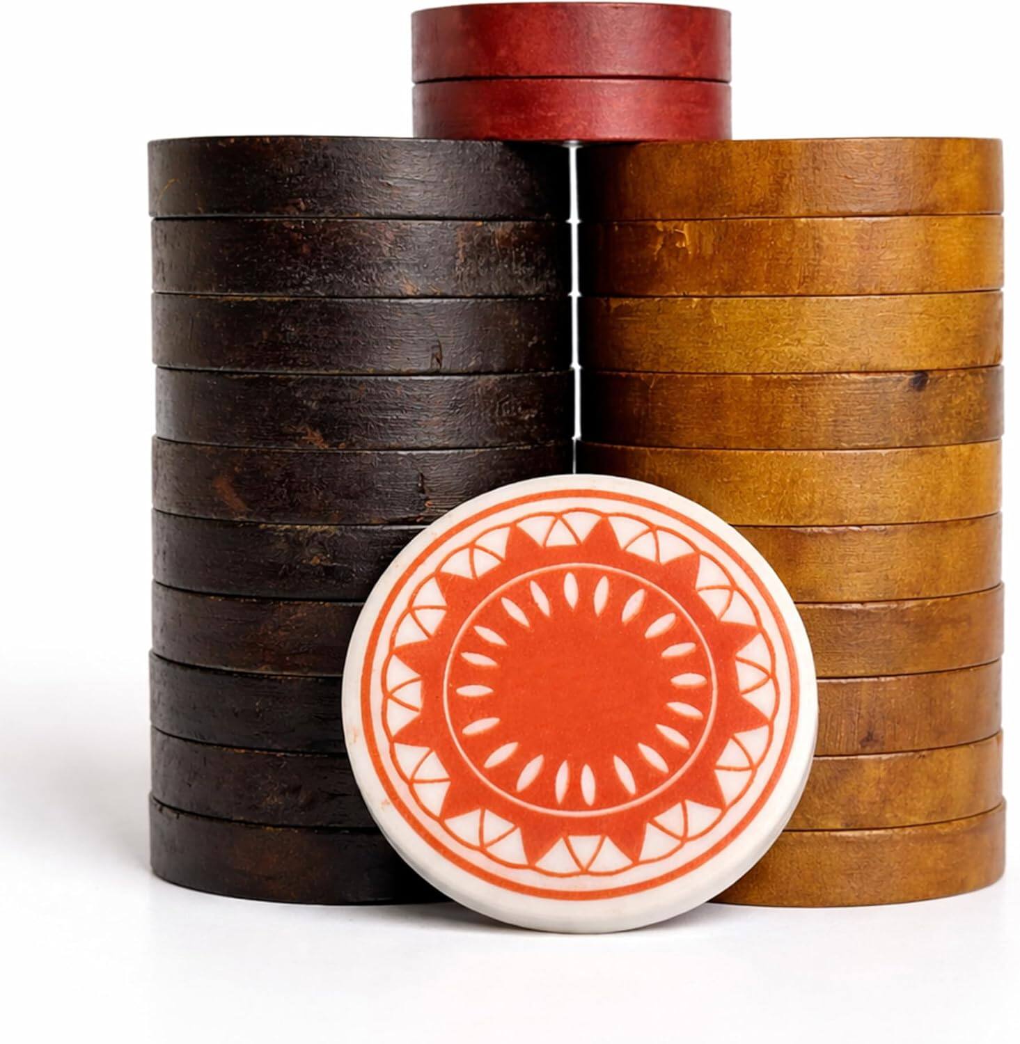 Angle. LIVEVIE - Professional 24 Piece Premium Polished Wooden Carrom Men Coins Set.