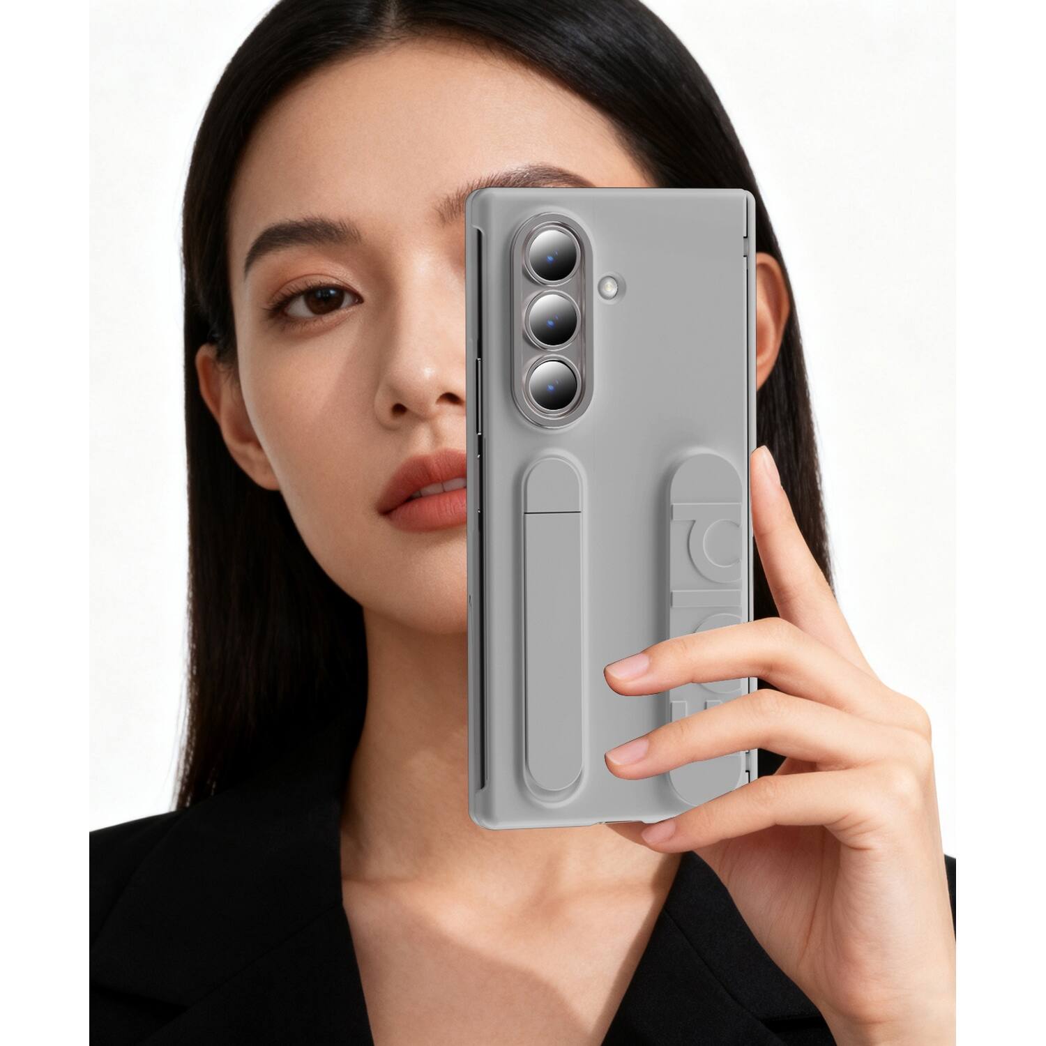 Alt View 1. Dteck - Case for Samsung Galaxy Z Fold7 Shockproof Hand Grip Card Slot Stand Hinge Protection Cover Built-in Screen Protector - Gray.