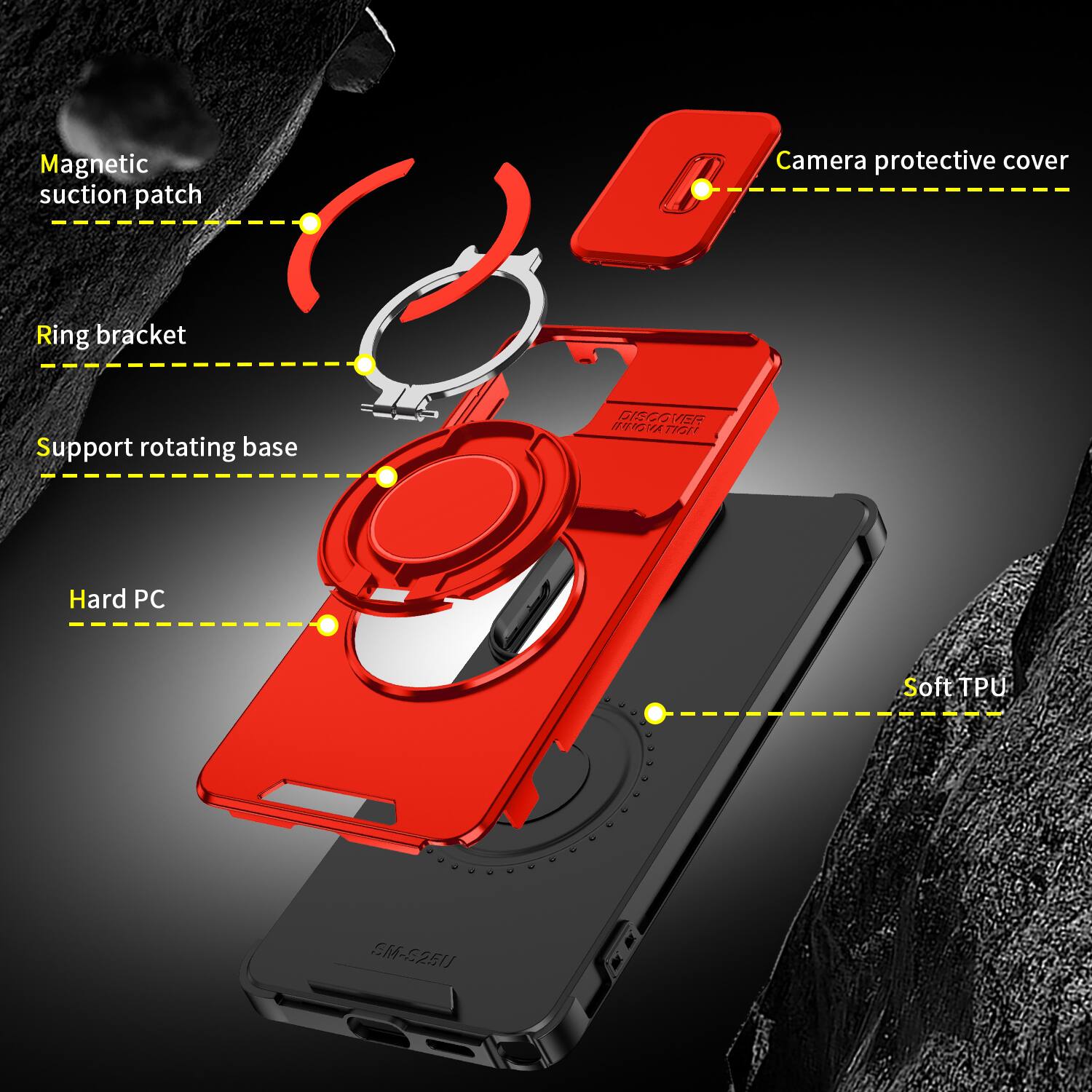 Magnetic suction patch  
Camera protective cover  
Ring bracket  
Support rotating base  
Hard PC  
Soft TPU  
SM-5251
