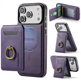 Dteck - for Apple iPhone 17 Pro Max 2-in-1 Magnetic Detachable Wallet Case with RFID Blocking,PU Leather Shockproof Folio Cover - Purple