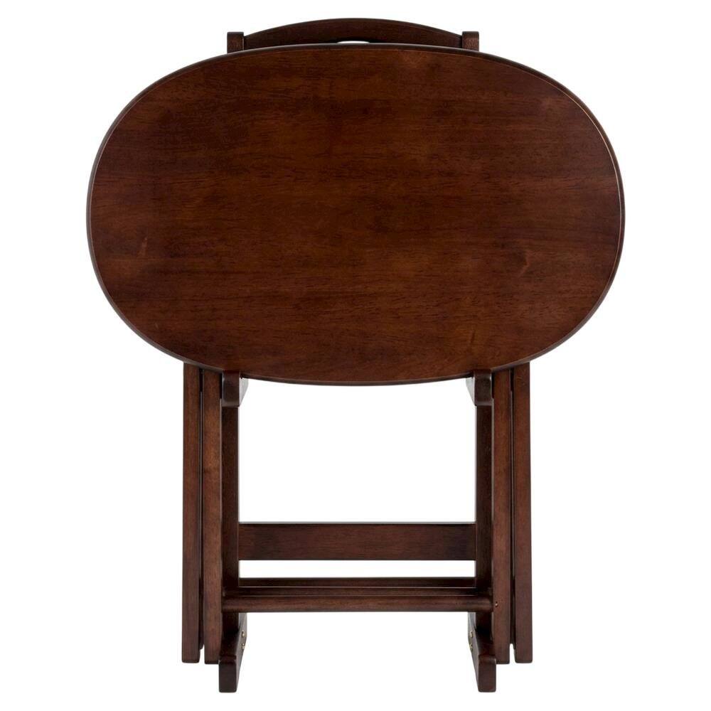 Angle. FurniFact - Solid Wood Brown 5 Piece TV Trays Set With 4 Folding Tables And Stand - Cappuccino.