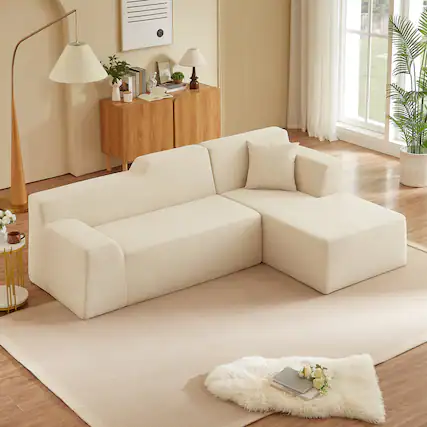 Front. Anysun - Anysun L-Shaped Design Right-Facing Modern Minimalist Corduroy High Raised Thickened Back Sofa - Beige.