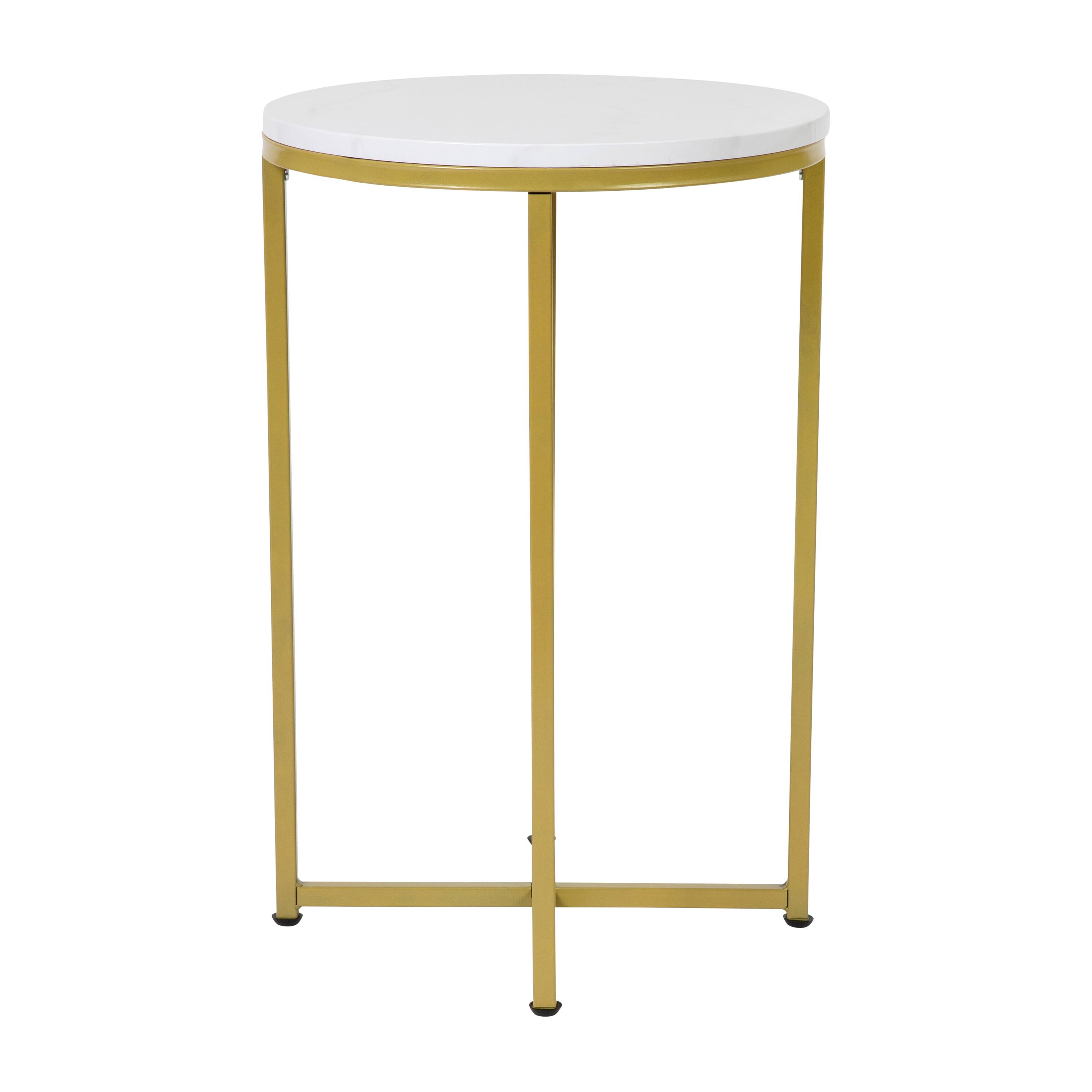 Alt View 5. Emma + Oliver - Laminate Living Room Coffee Table with Crisscross Metal Frame - White Marble Top/Brushed Gold Frame.