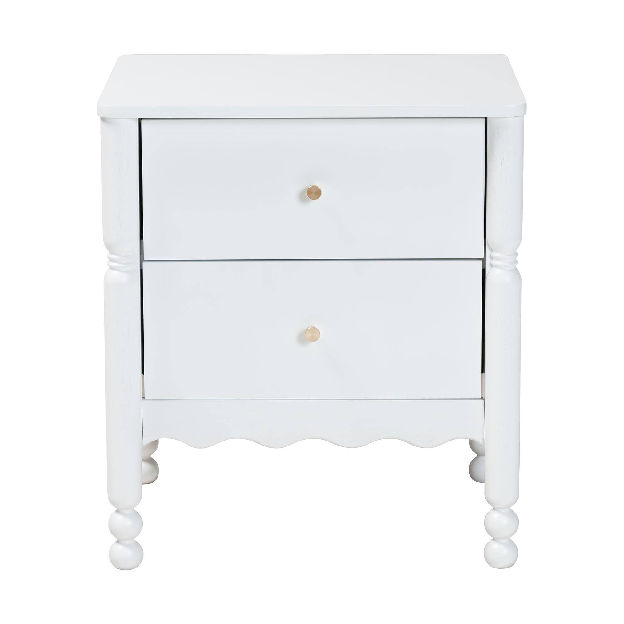Left. Baxton Studio - Hoffman Nightstand - 2-Drawer Bedside Table with Scalloped Apron and Turned Legs for Bedroom - White.