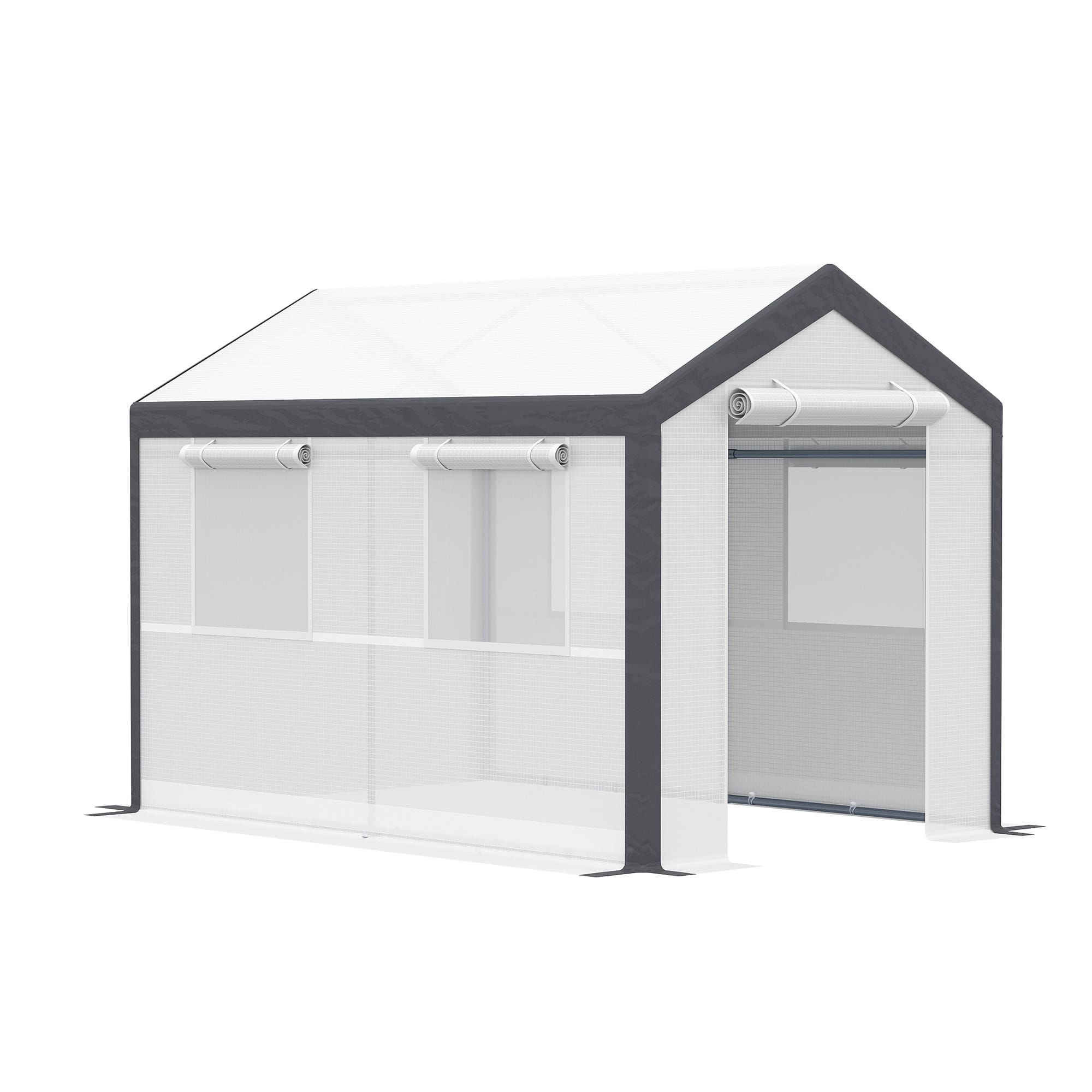 Outsunny - 10' x 7' x 7' Greenhouse, Walk-in Outdoor Tunnel Green House with PE Cover, Steel Frame, 2 Roll-Up Zipper Doors - White