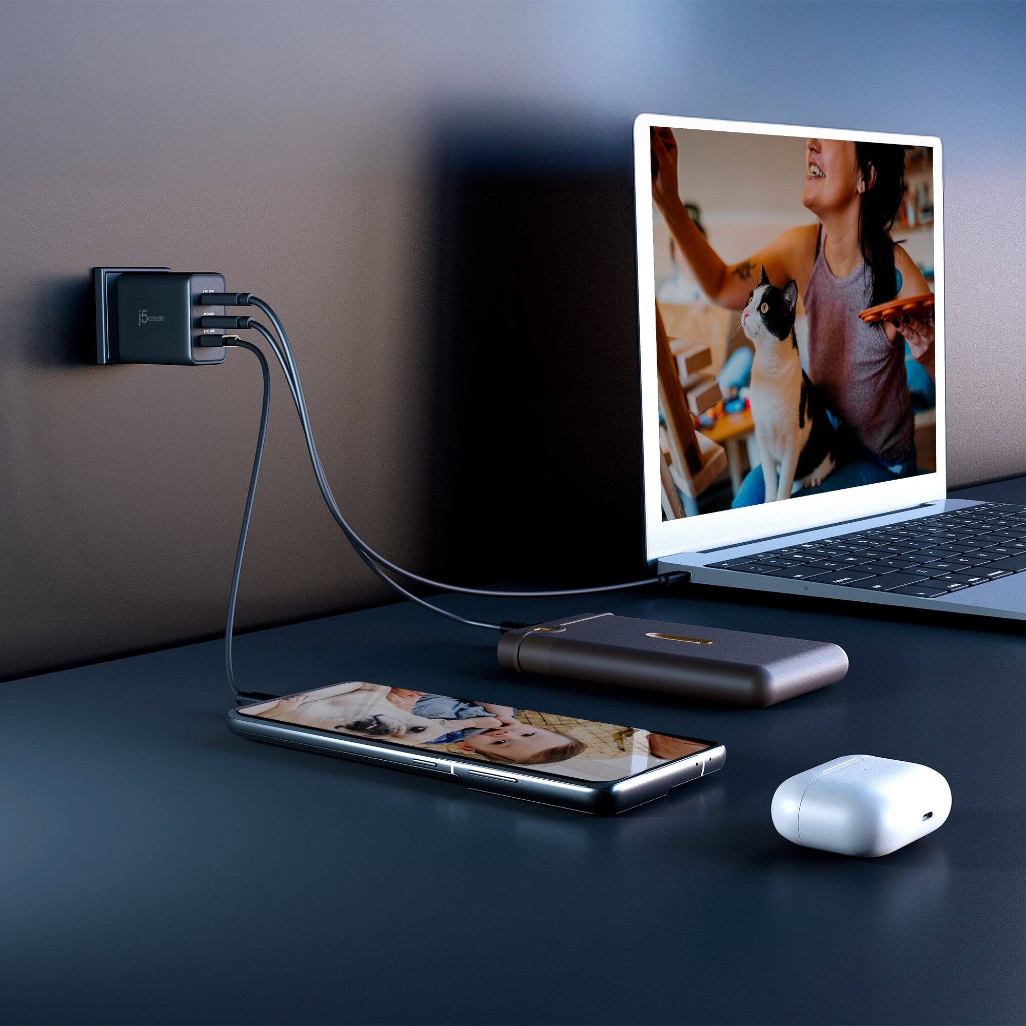Left. j5create - 65W GaN USB-C 3-Port Charger - Black.