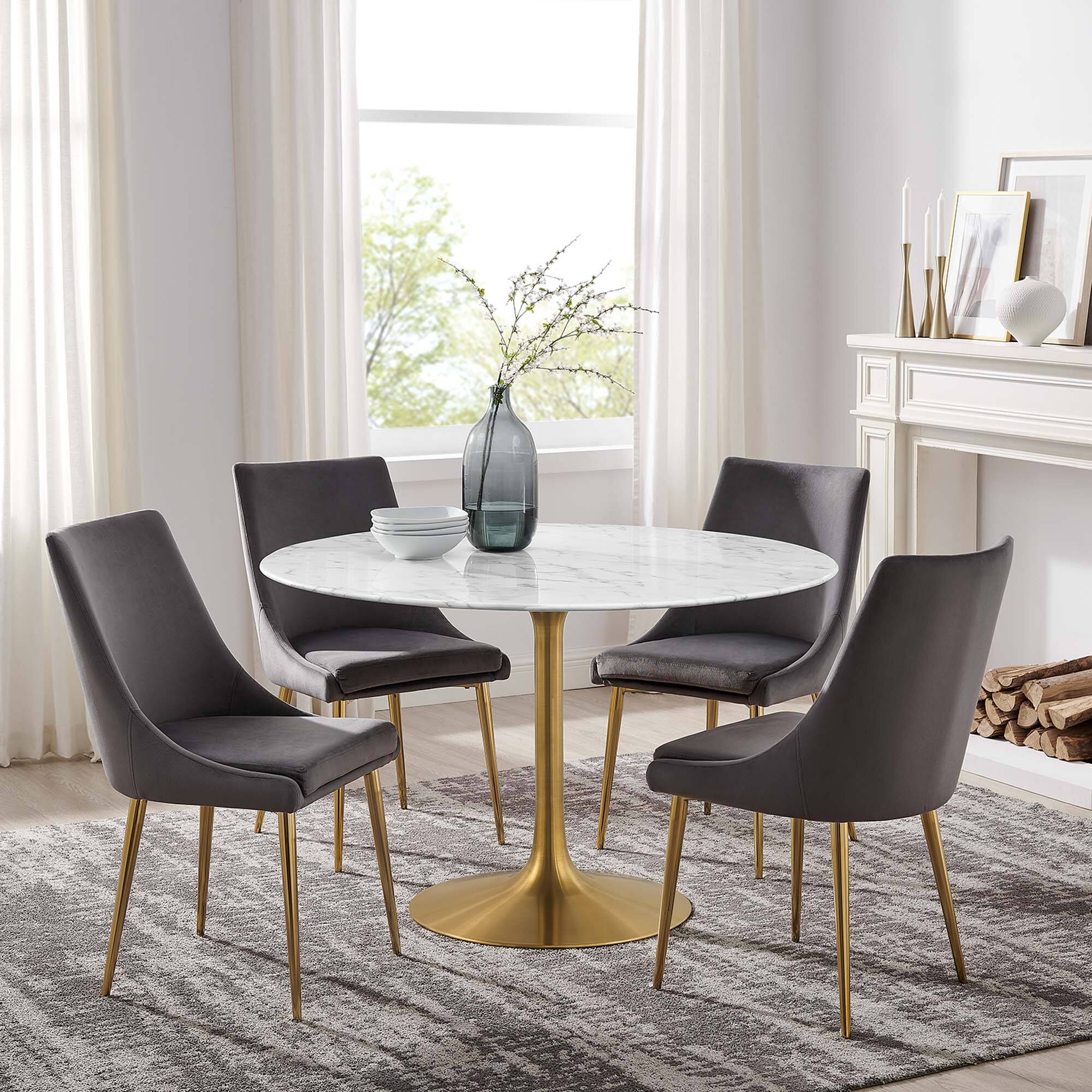 Alt View 5. Modway - Lippa 48" Round Faux Marble Dining Table by Modway - Gold White.