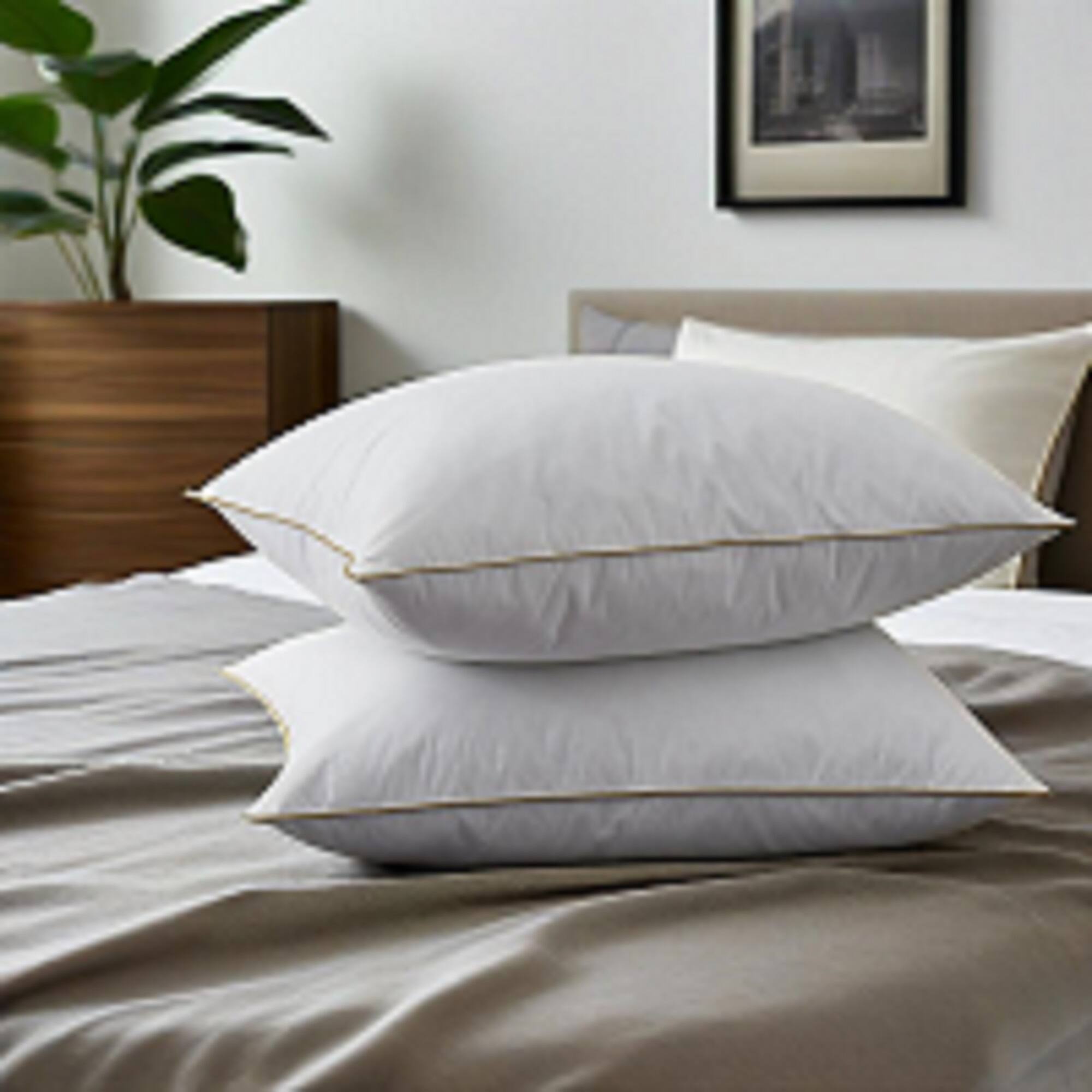 Front. Peace Nest - Peace Nest 2 Pack Medium Goose Feather Down Bed Pillows with Soft Cotton Cover - White.