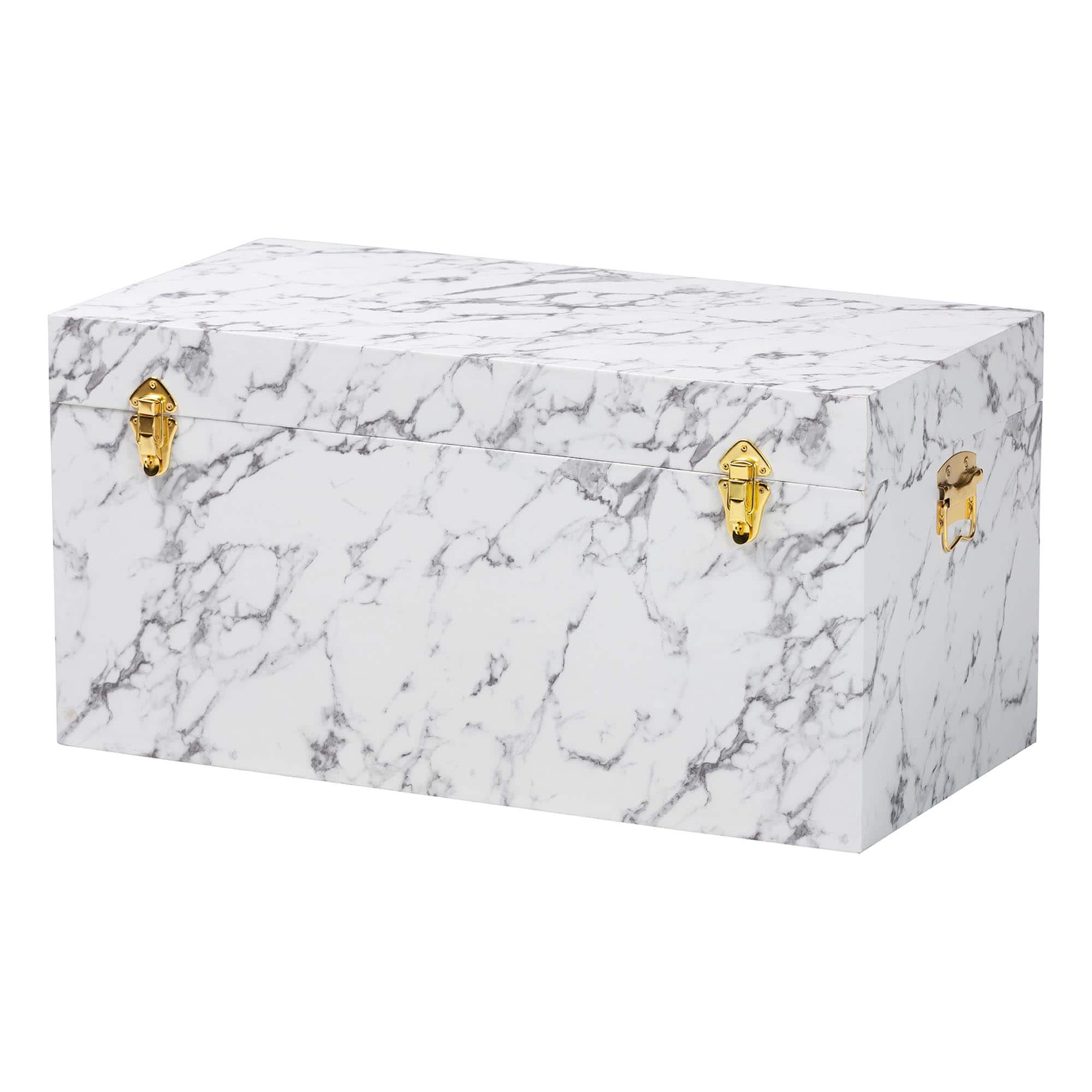 Baxton Studio - Brenta Storage Trunk with Lift-Top Lid - Decorative Organizer Chest with Faux Marble Effect, Storage Solution - Marble White