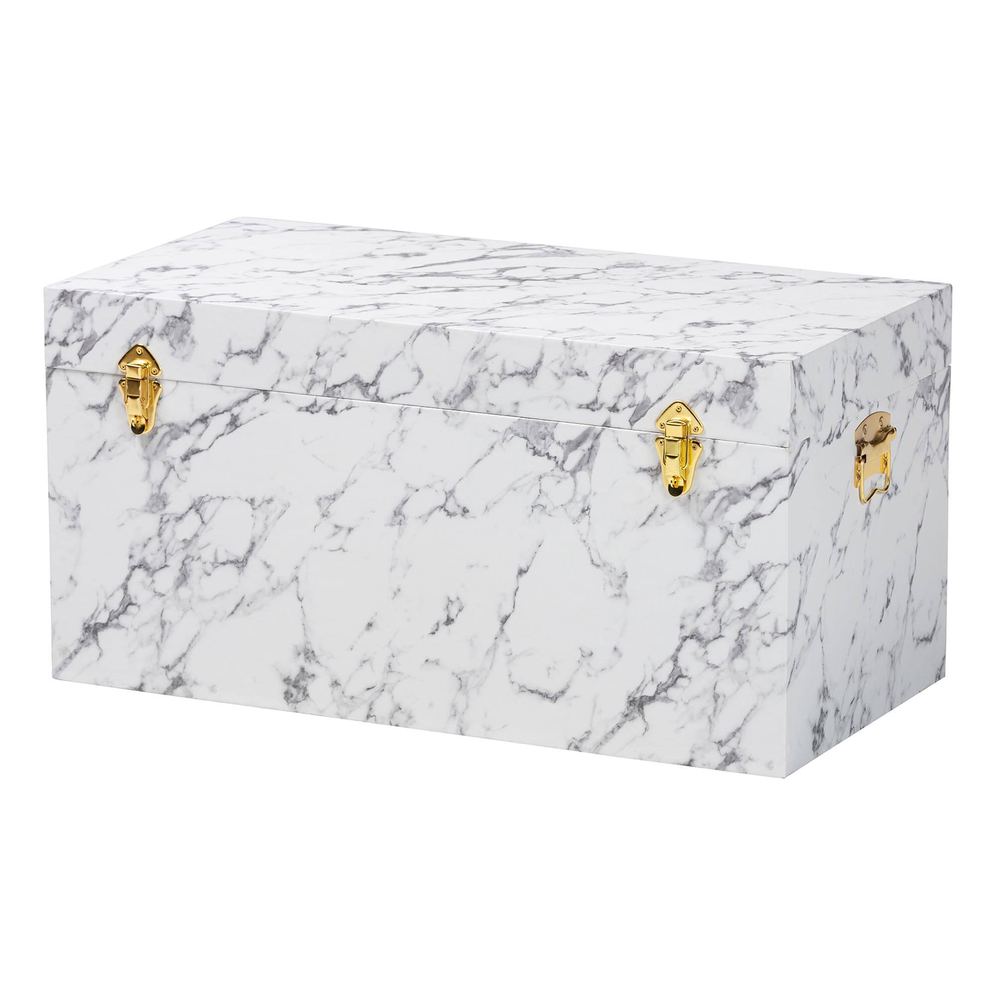 Front. Baxton Studio - Brenta Storage Trunk with Lift-Top Lid - Decorative Organizer Chest with Faux Marble Effect, Storage Solution - Marble White.