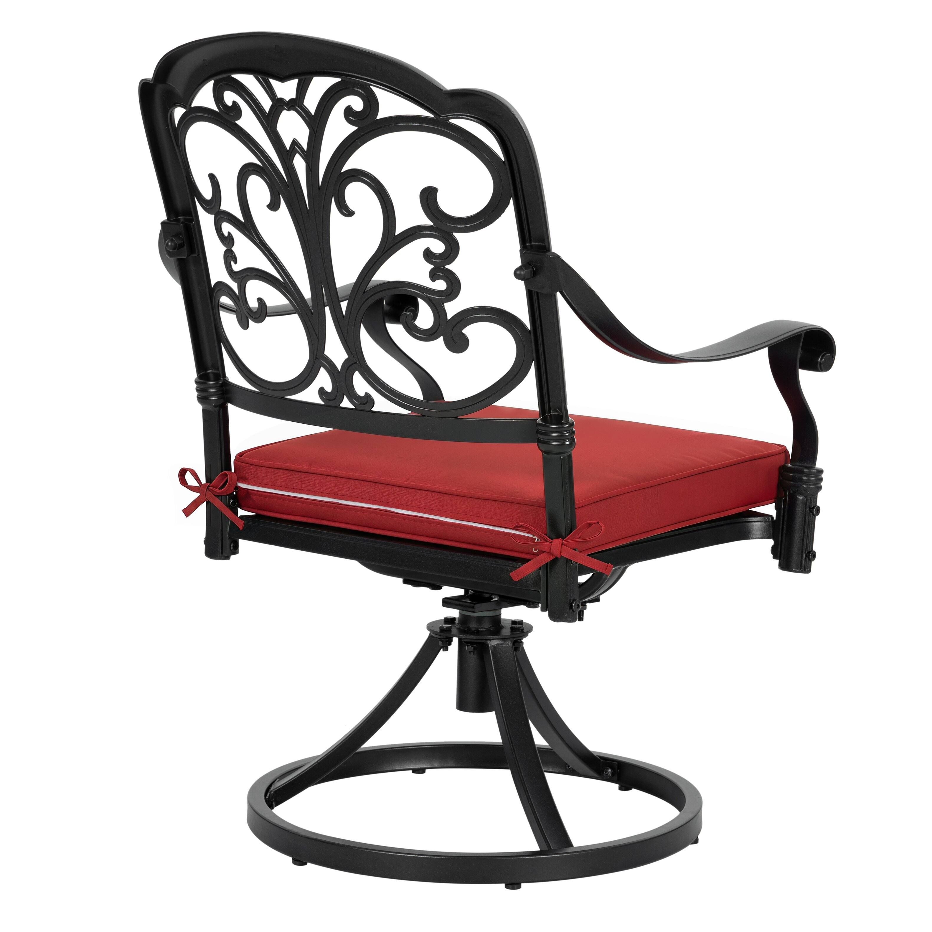 Alt View 6. Nuu Garden - 2-Piece Patio Dining Chairs with Cushions, Cast Aluminum Frame, Swivel Base - Black and Red.